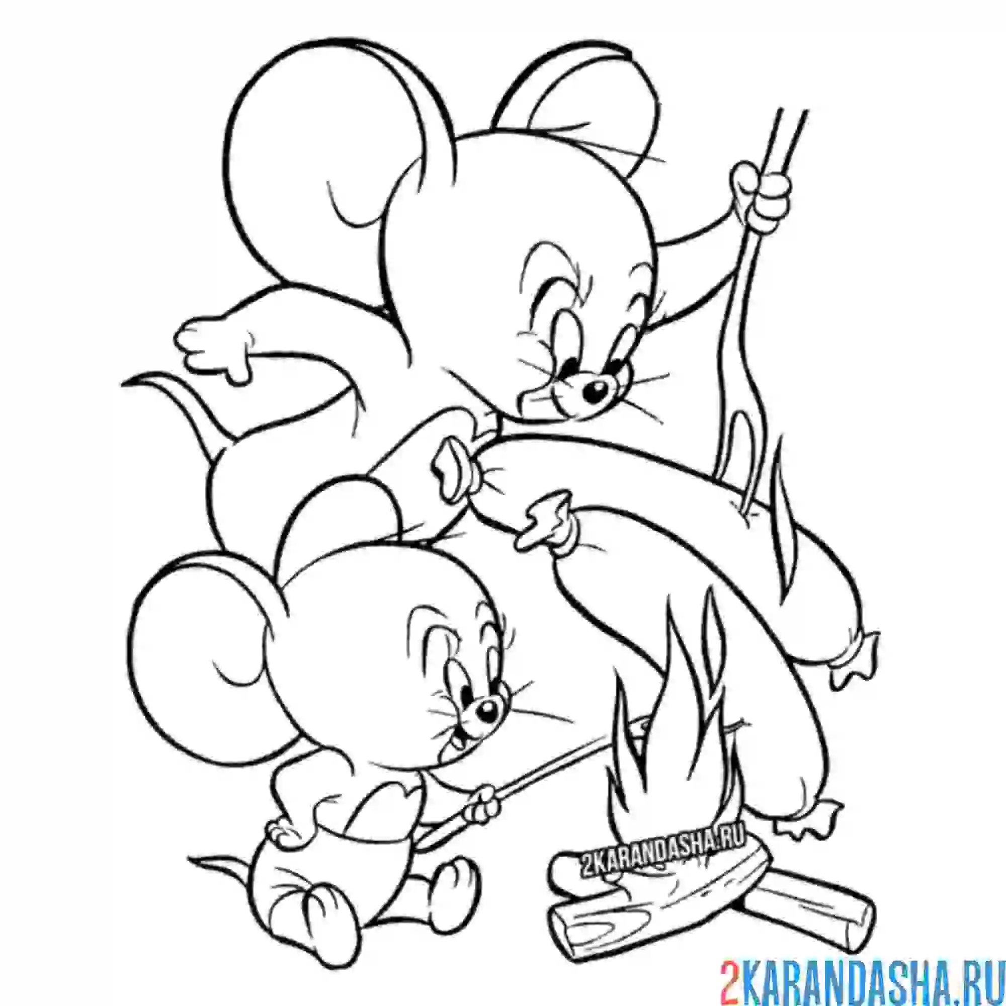 Раскраска джерри и таффи жарят сосиски