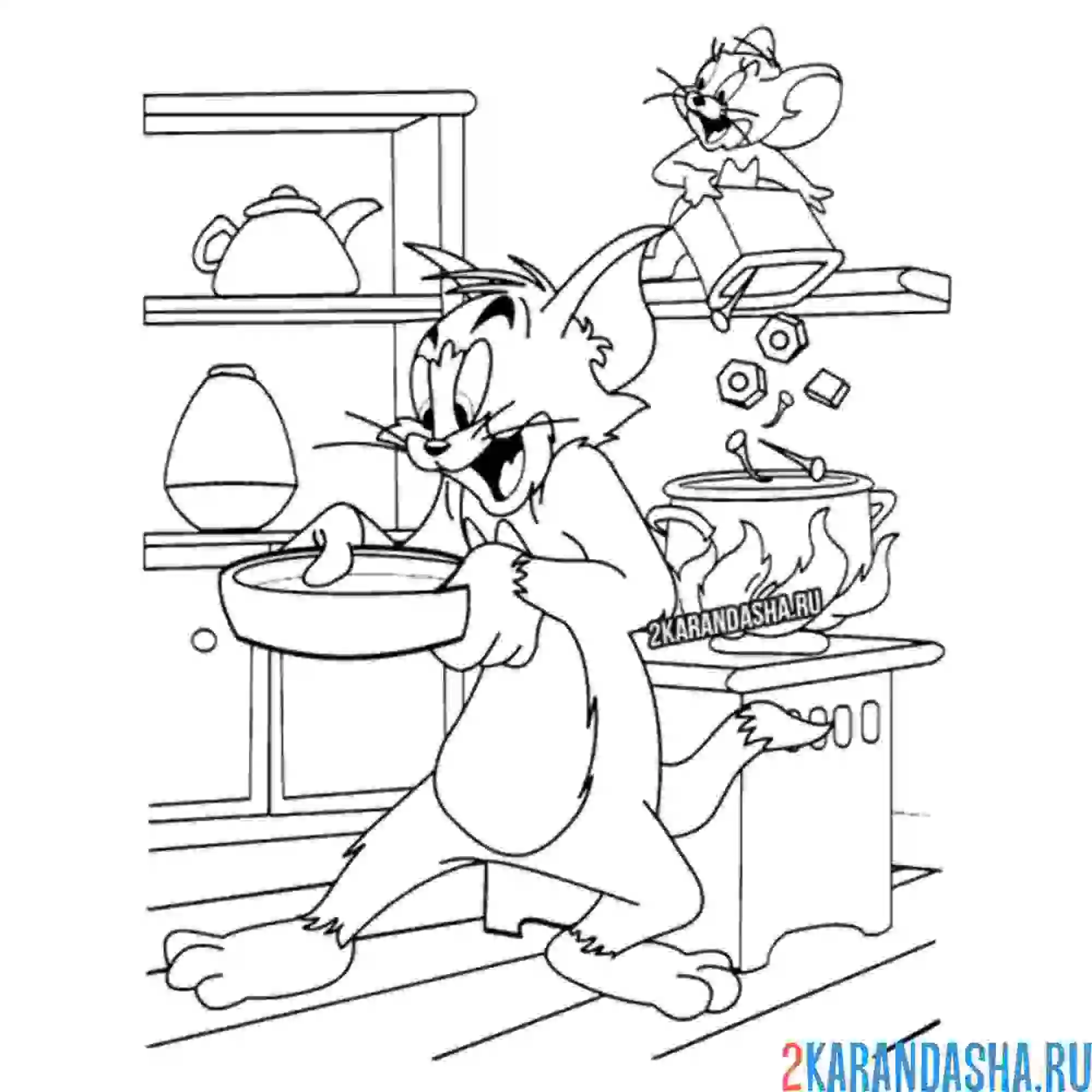 Раскраска том готовит обед
