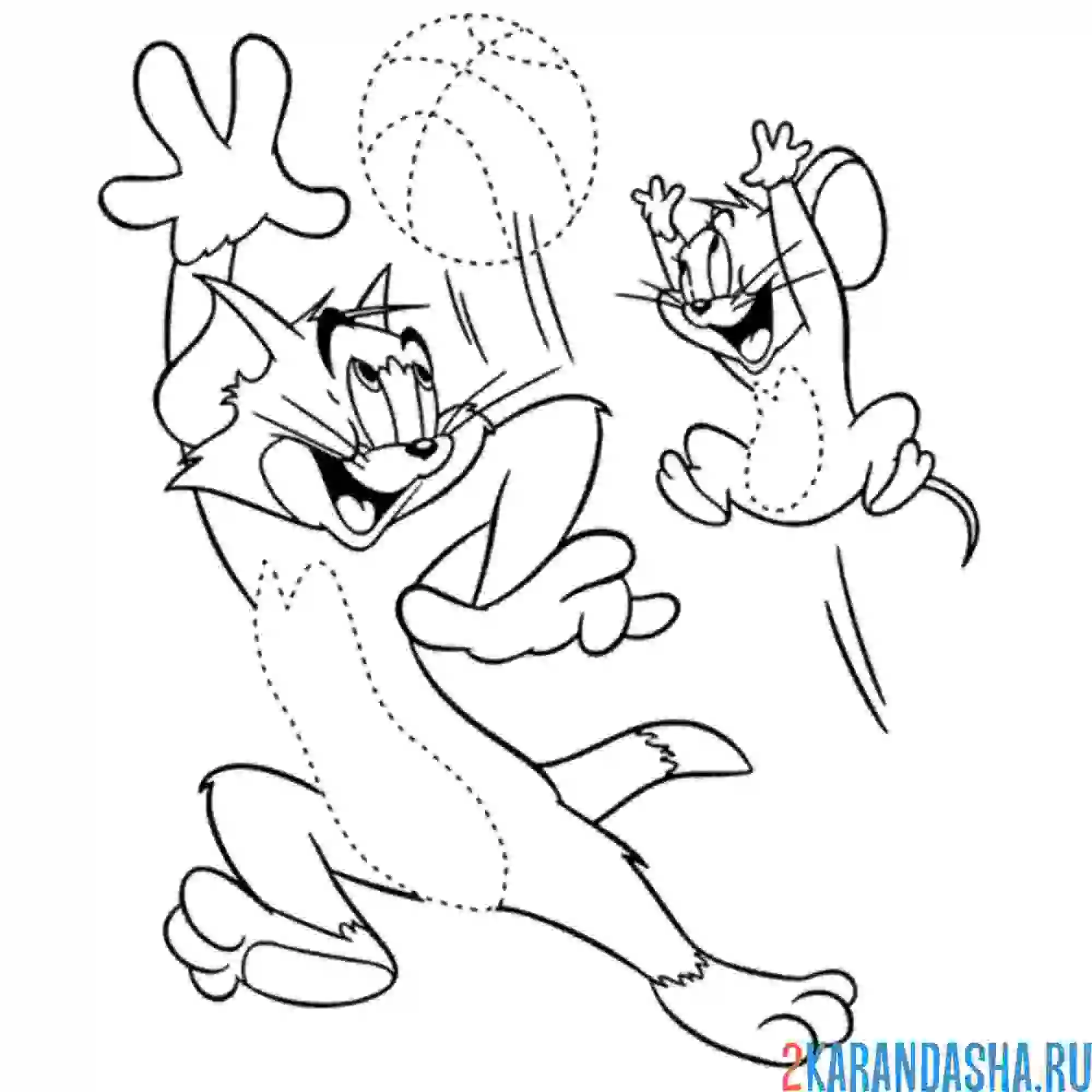 Раскраска том и джерри играют в мяч