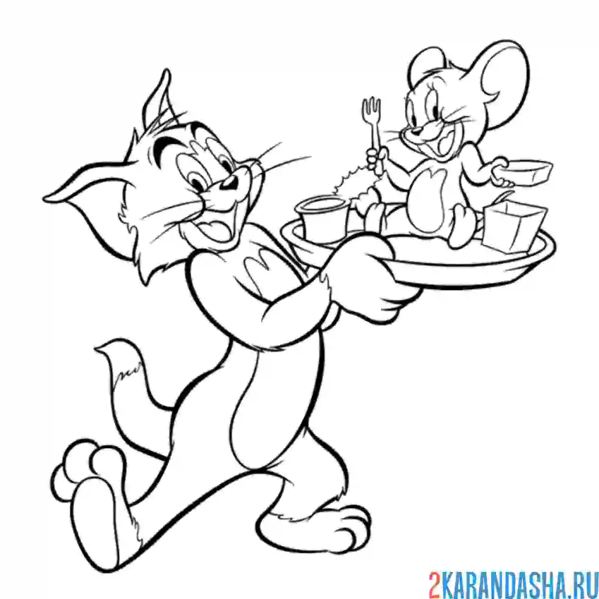 Раскраска том и джерри на подносе