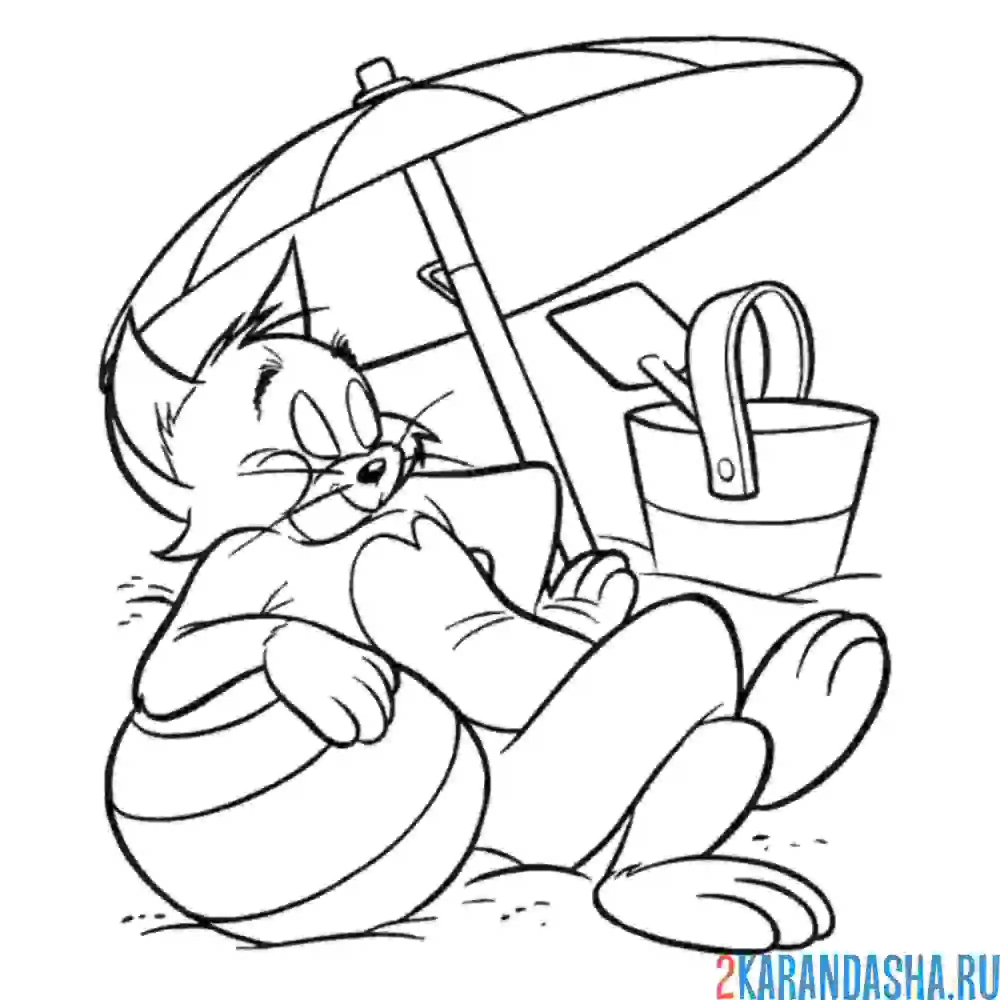 Раскраска том отдыхает на пляже