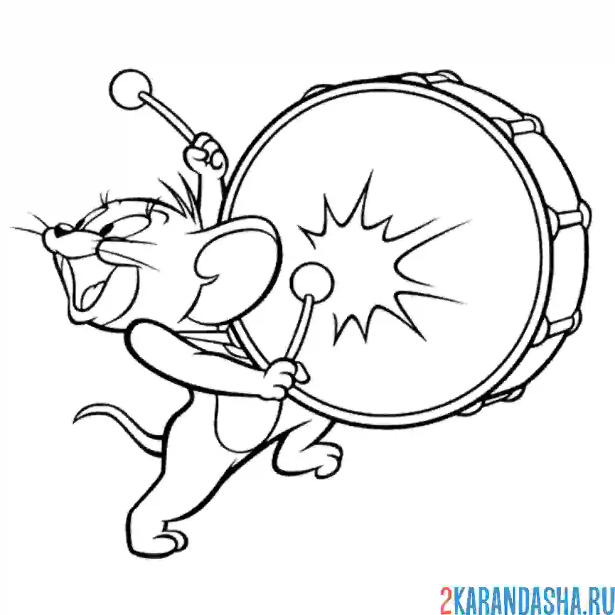 Раскраска джерри играет в барабан