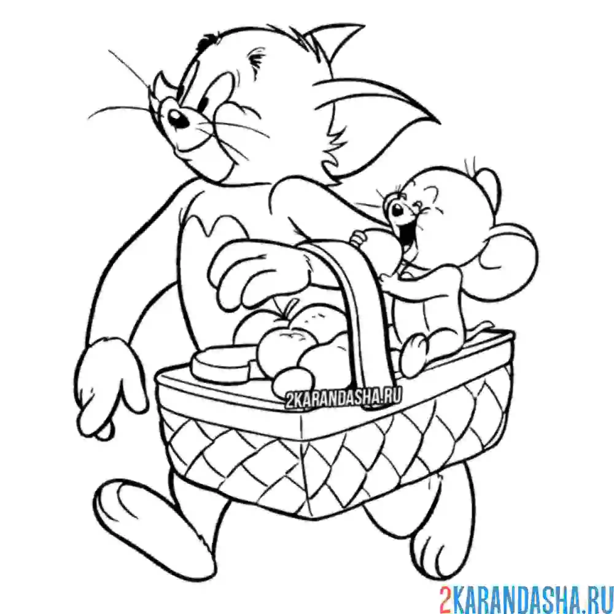 Раскраска том и джерри в корзинке