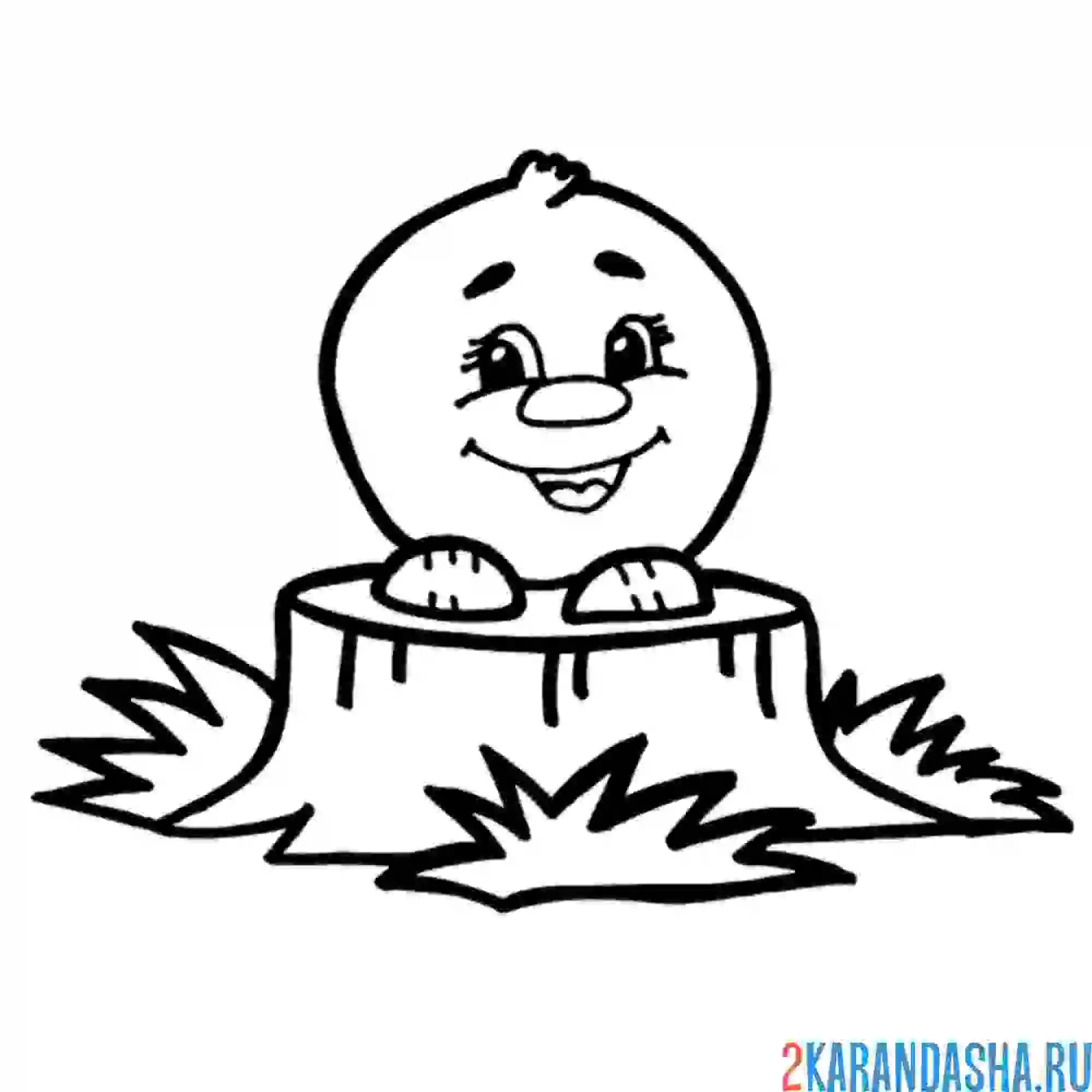 Раскраска колобок на пеньке