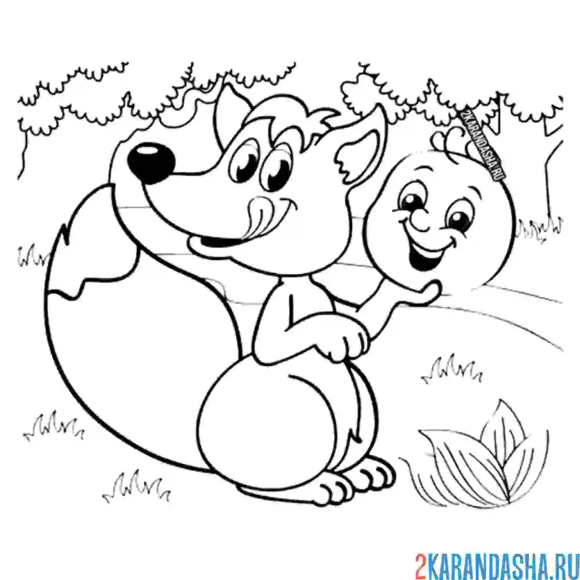 Раскраска колобок и лиса