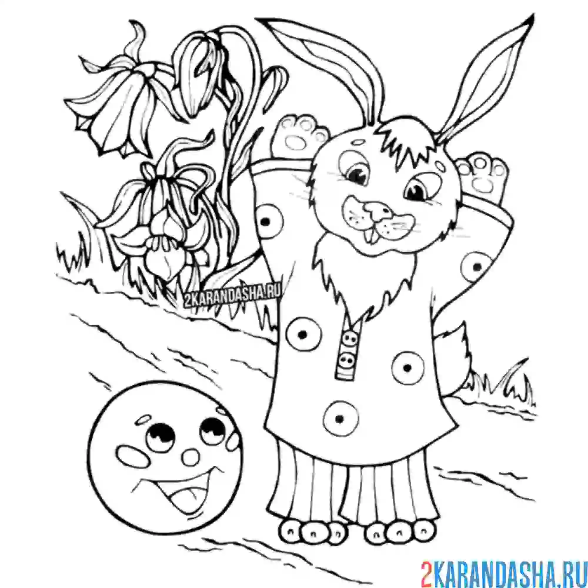 Раскраска колобок встретил зайца