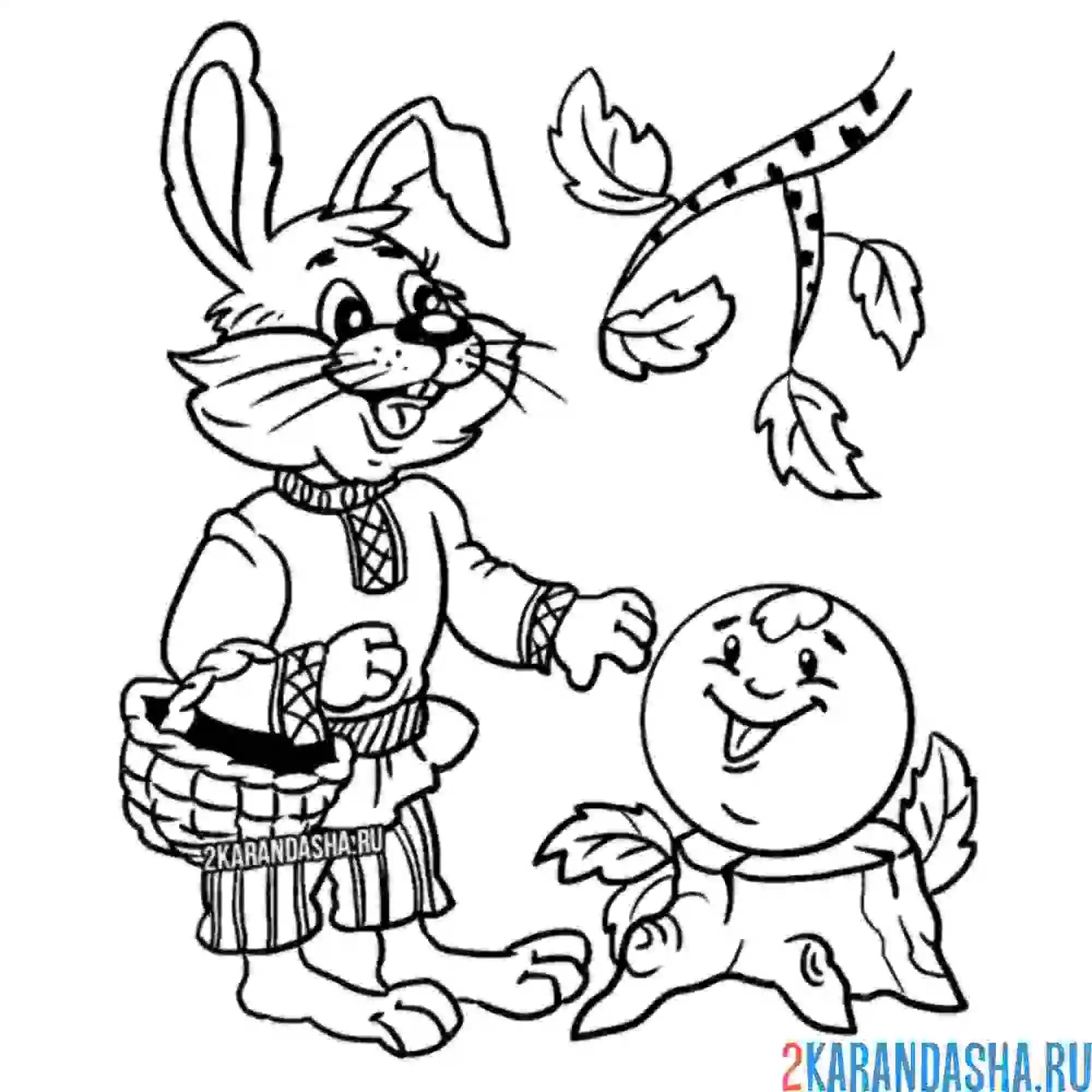 Раскраска колобок и зайка