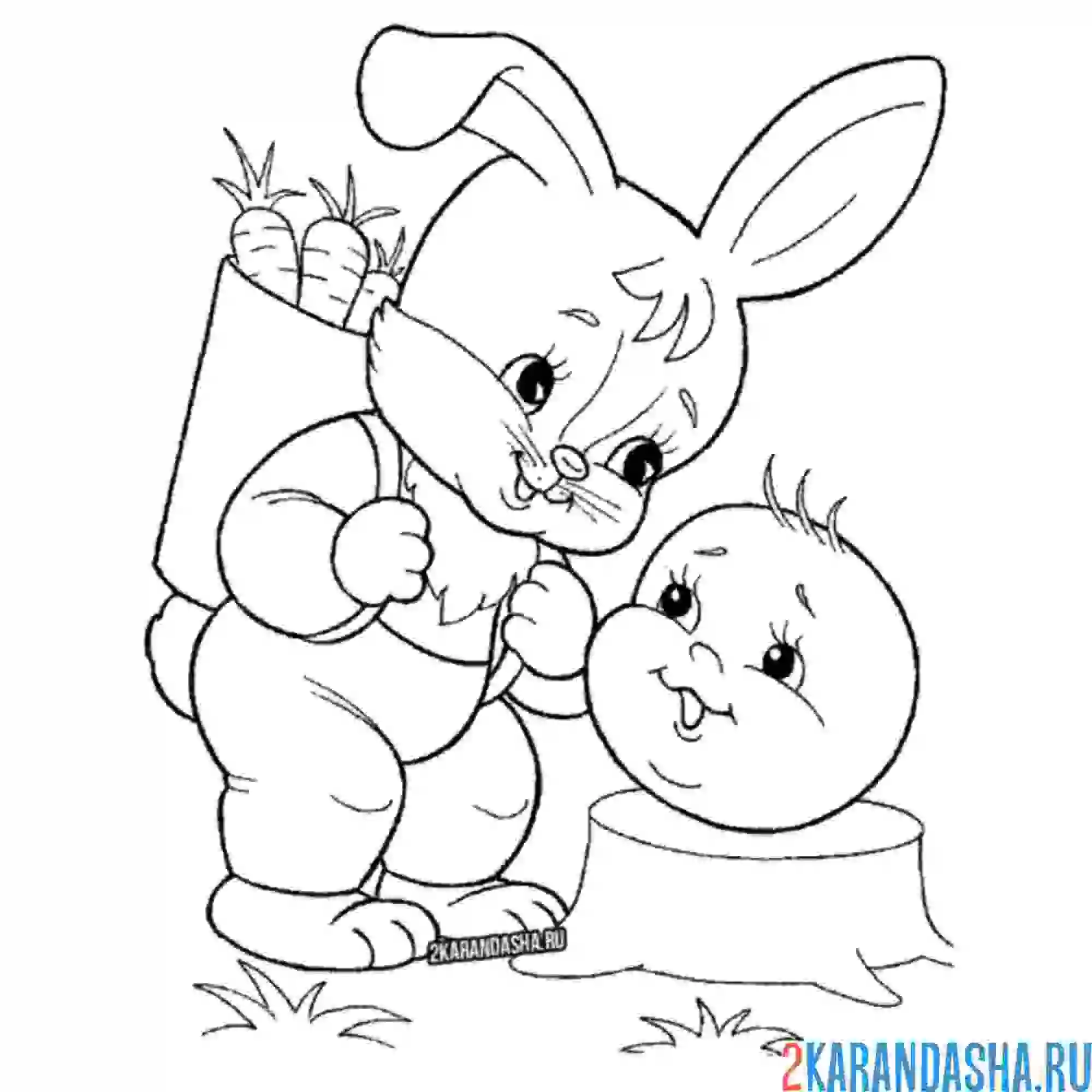 Раскраска колобок и заяц в лесу
