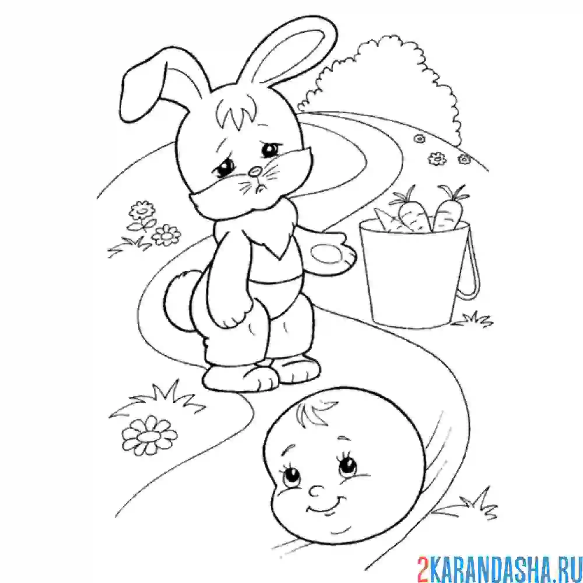 Раскраска колобок укатился от зайца