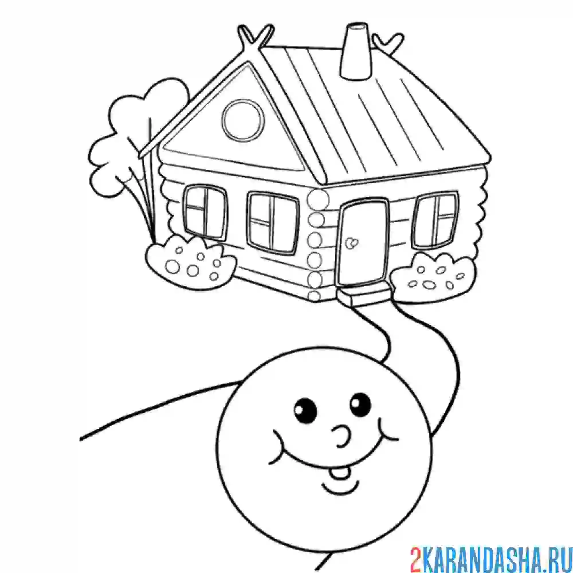 Раскраска колобок и избушка