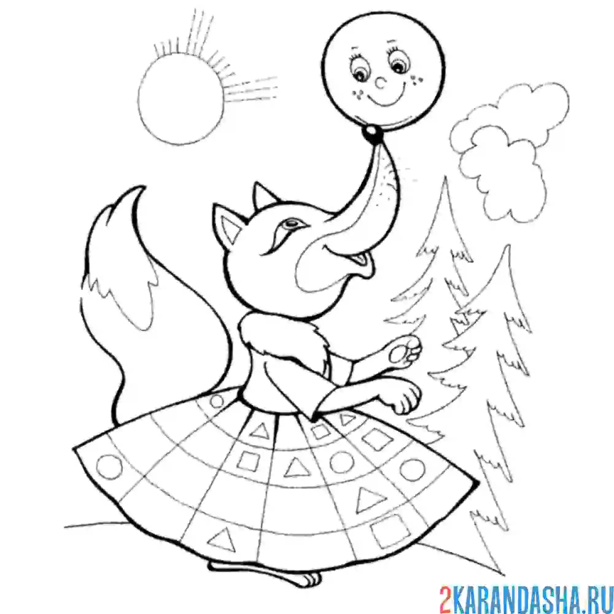 Раскраска лиса поймала колобка