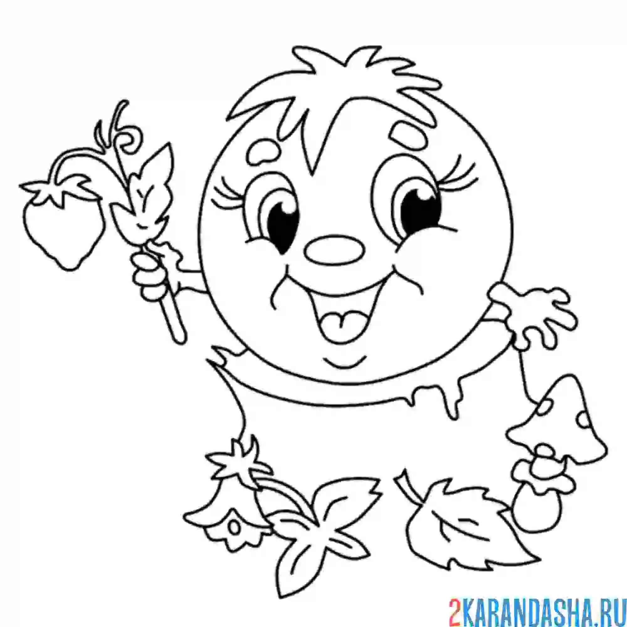 Раскраска колобок и цветочек