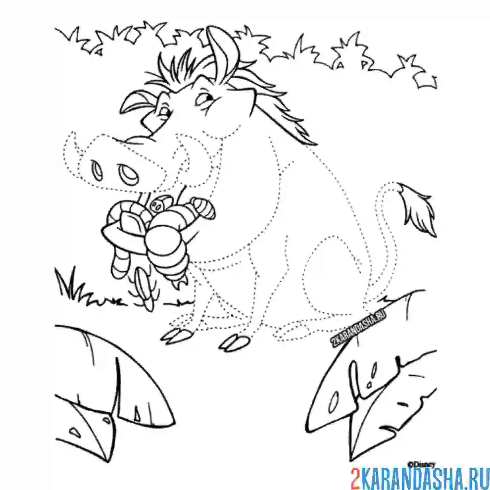 Раскраска пумба ест червячков