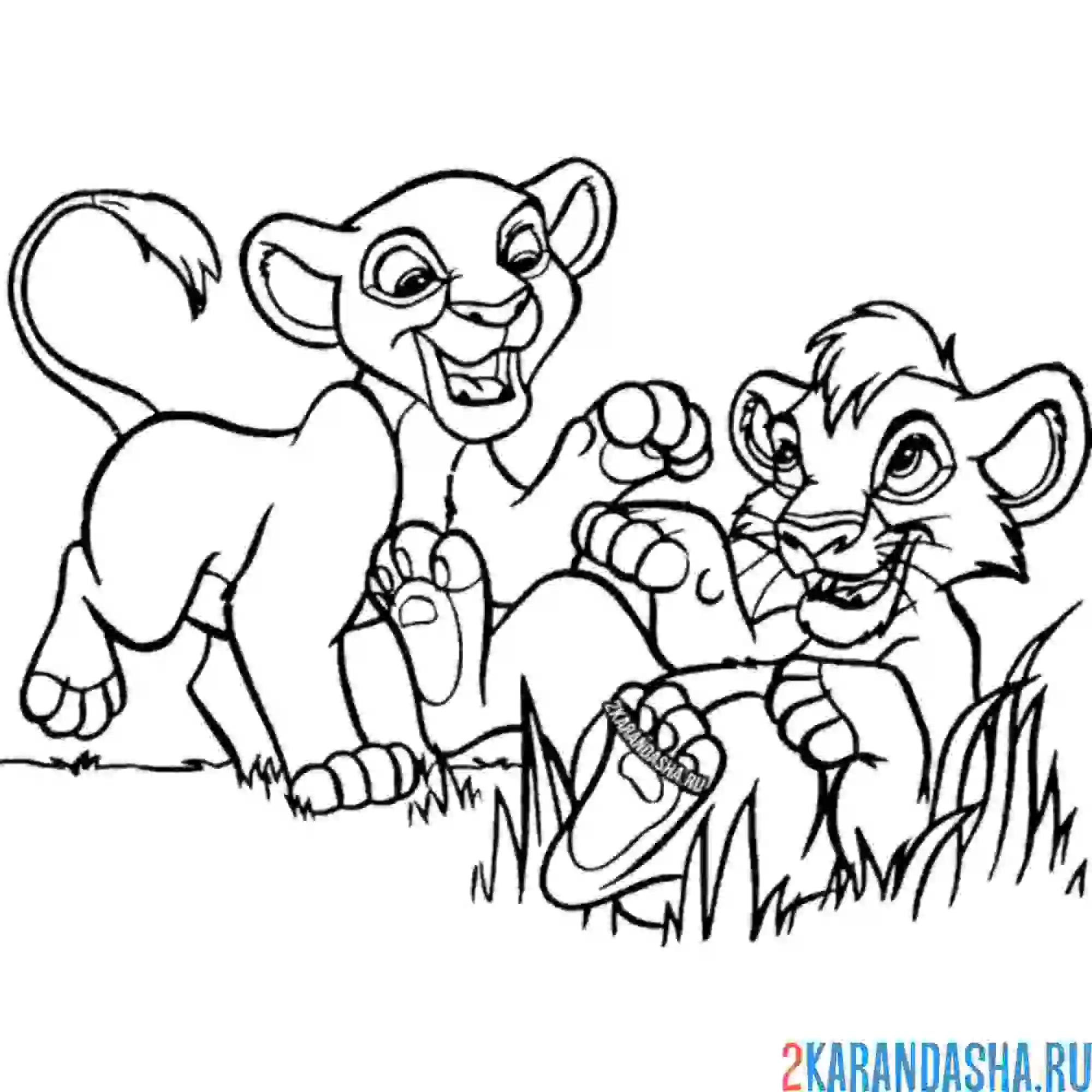 Раскраска симба и нала опять играют