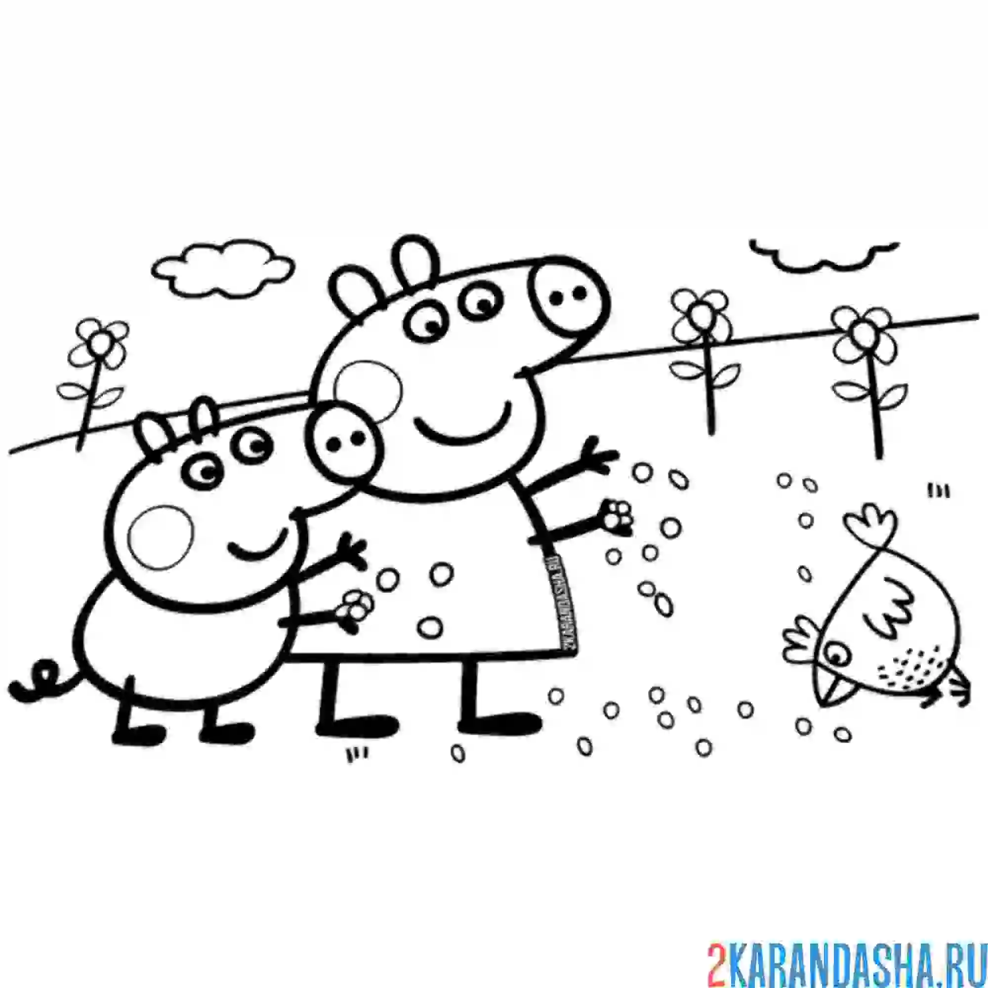 Раскраска с братиком кормят курочку