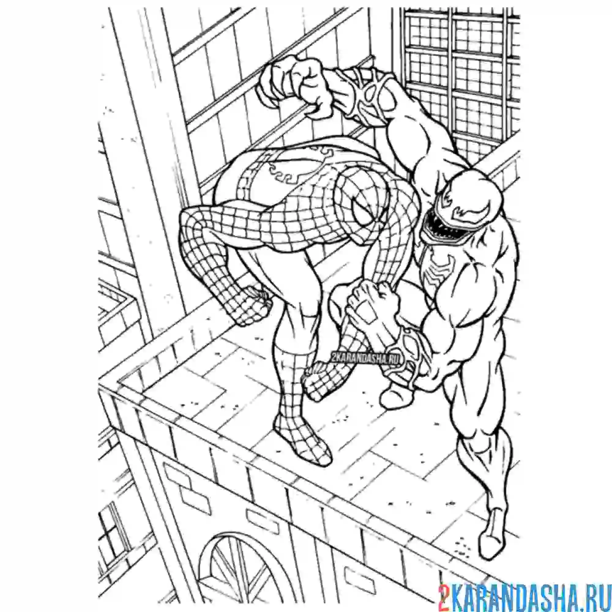 Раскраска веном напал на человека-паука