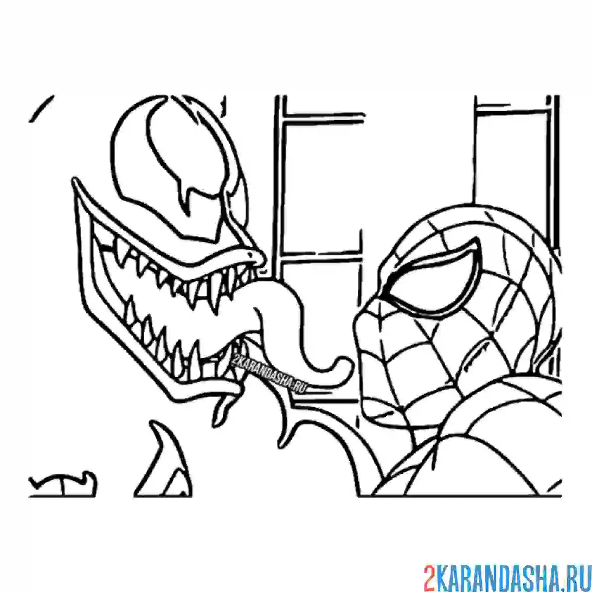 Раскраска веном и человек-паук дерутся