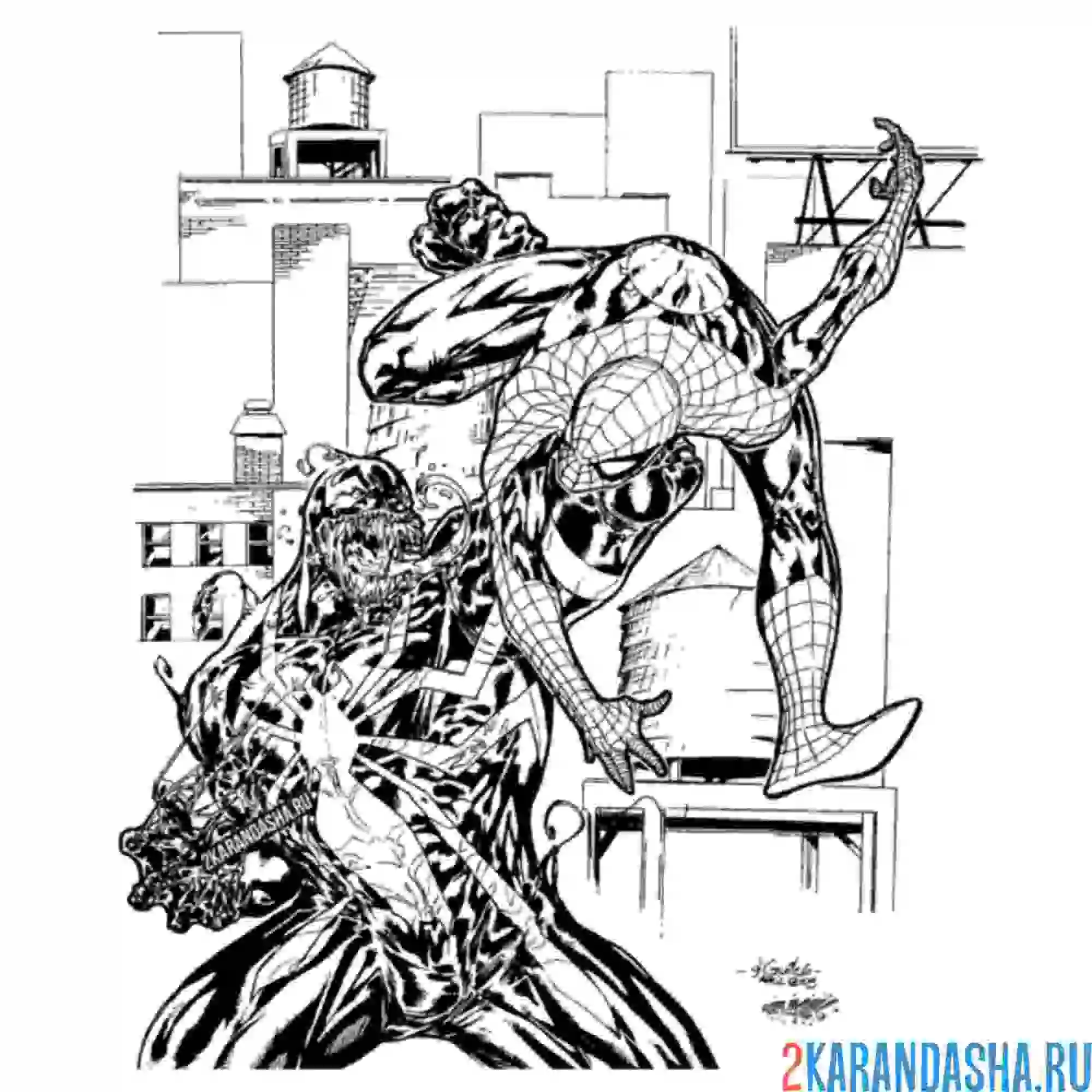 Раскраска веном дерется с человеком-пауком