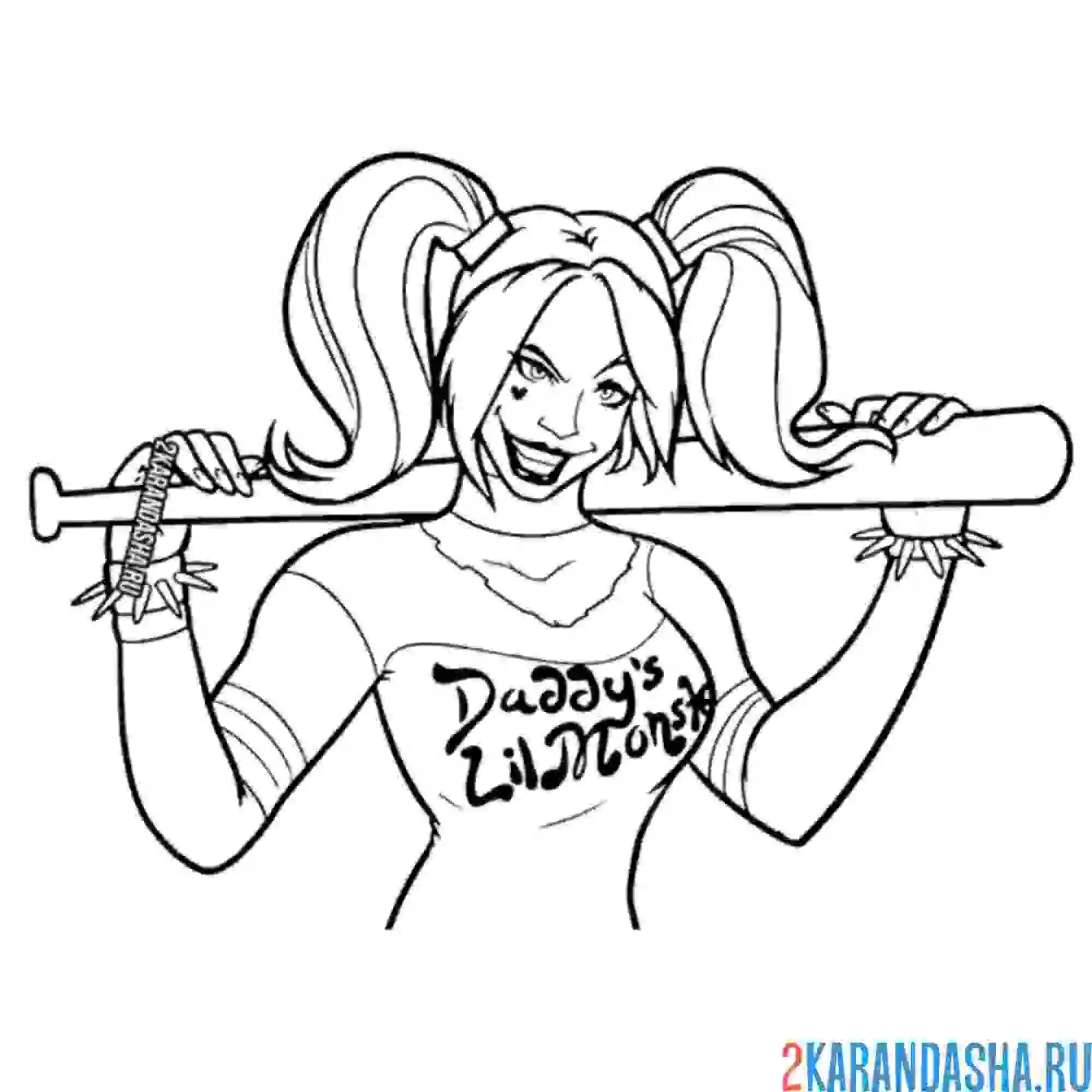 Раскраска харли квинн с битой