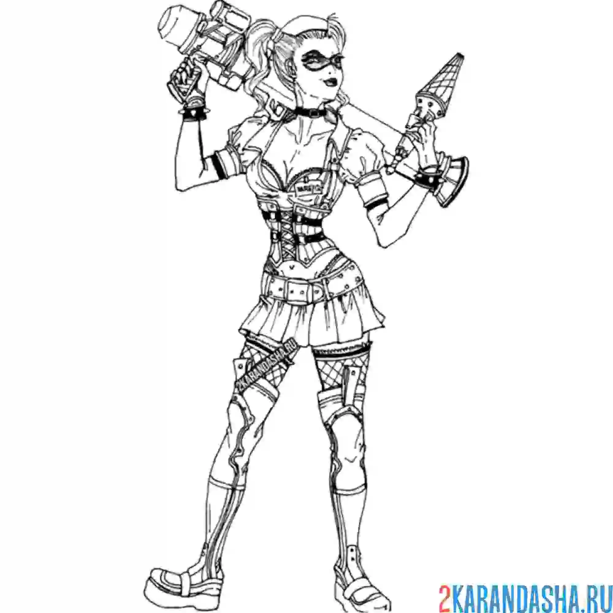 Раскраска харли квинн с пушкой