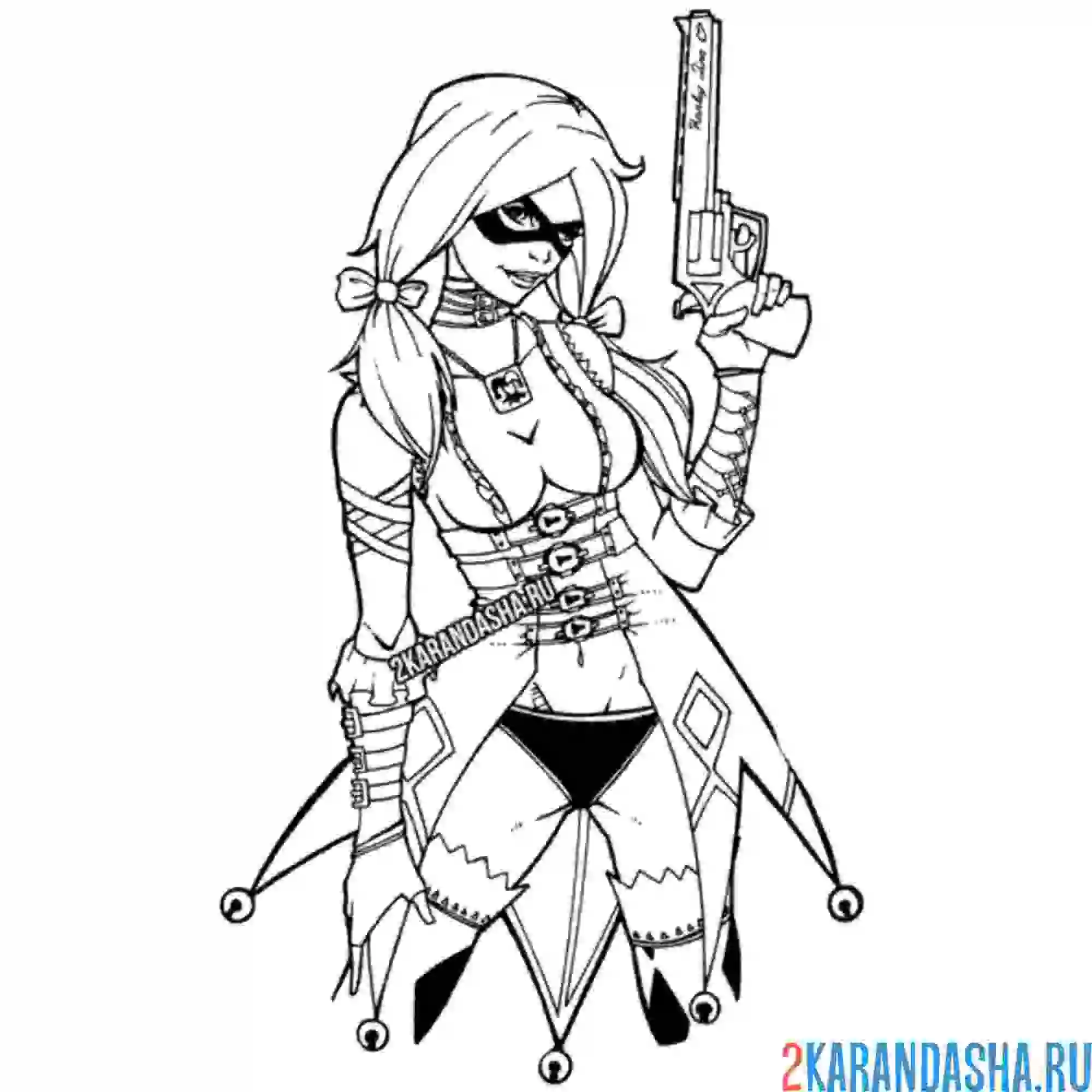 Раскраска харли квинн с пистолетом