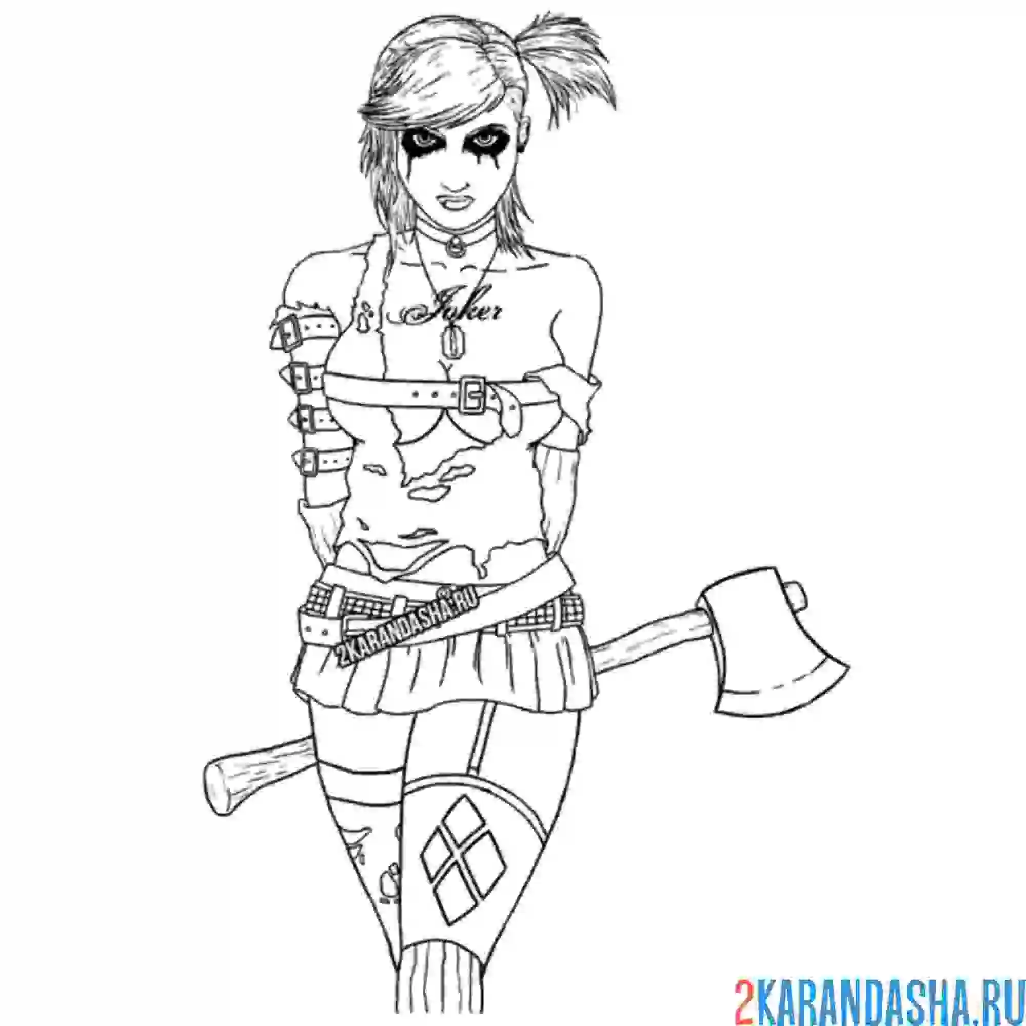 Раскраска харли квинн с топором