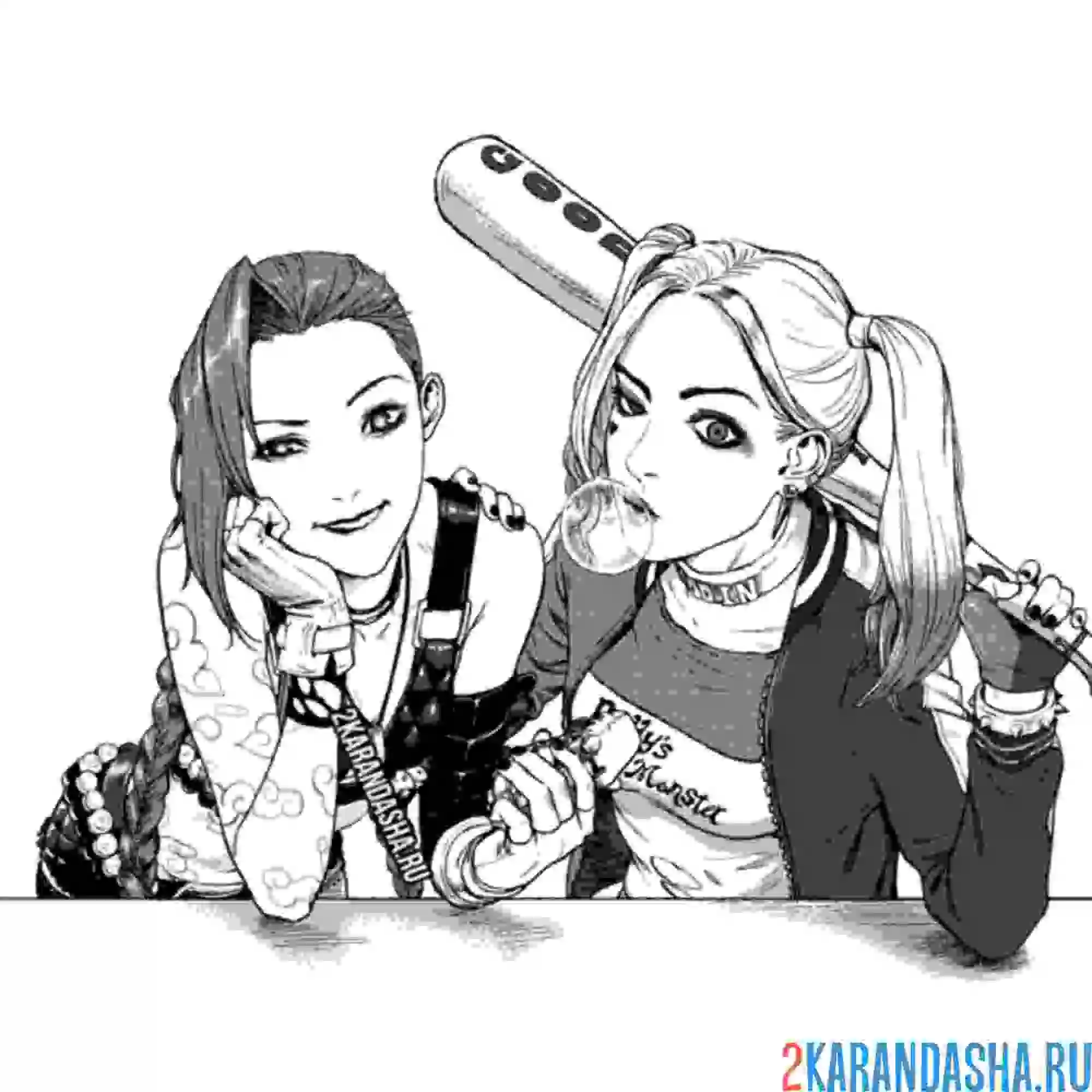 Раскраска харли квинн с подружкой