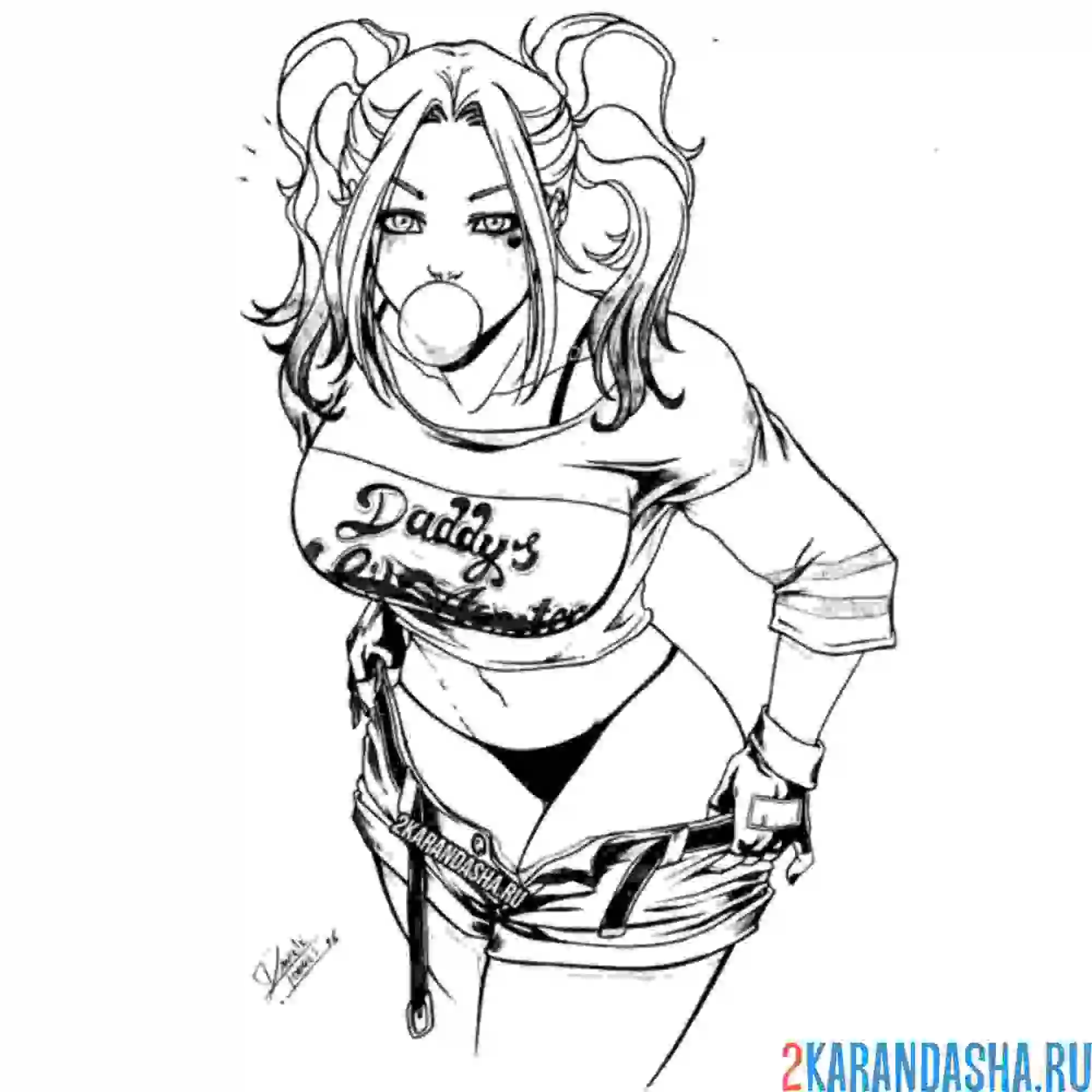 Раскраска харли квинн и жвачка