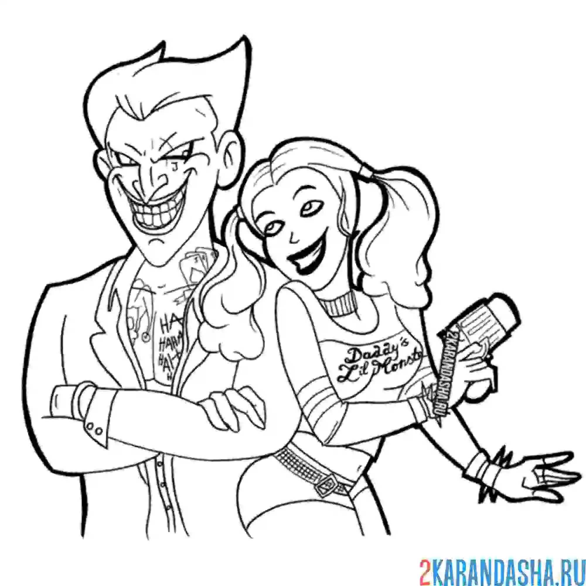 Раскраска харли квинн смеется с джокером