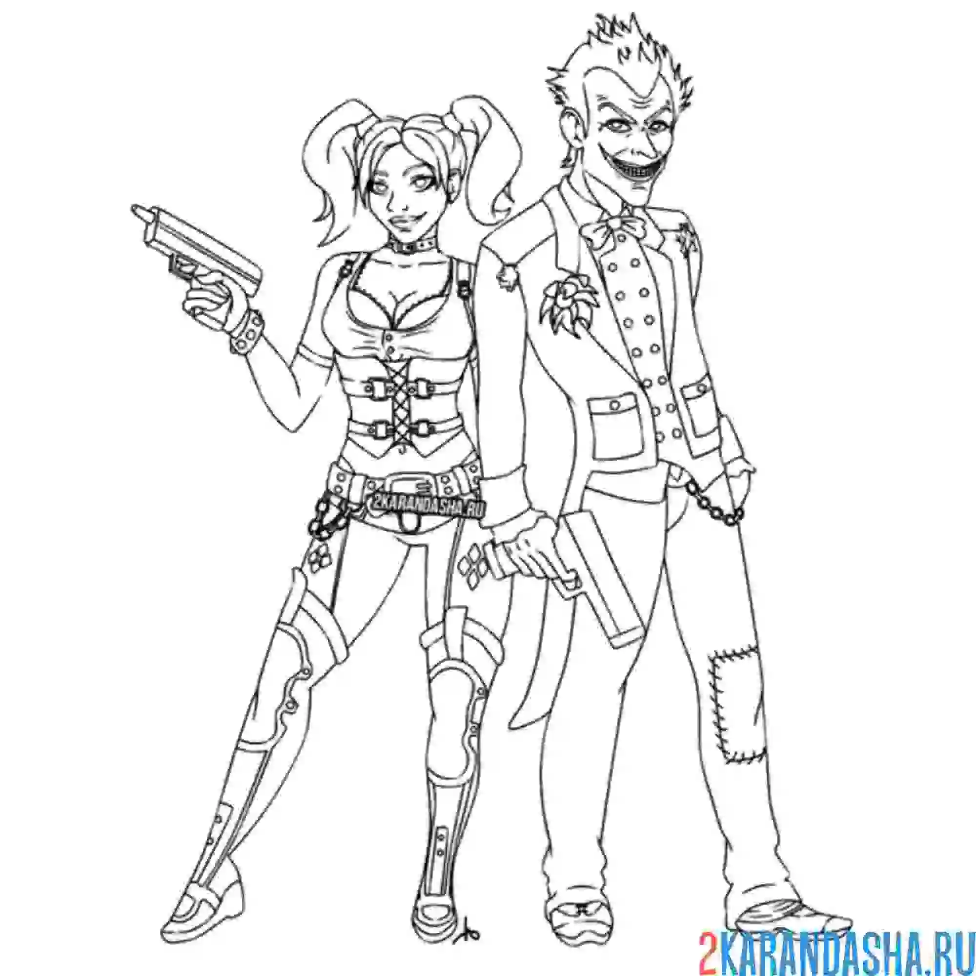 Раскраска джокер и харли квинн