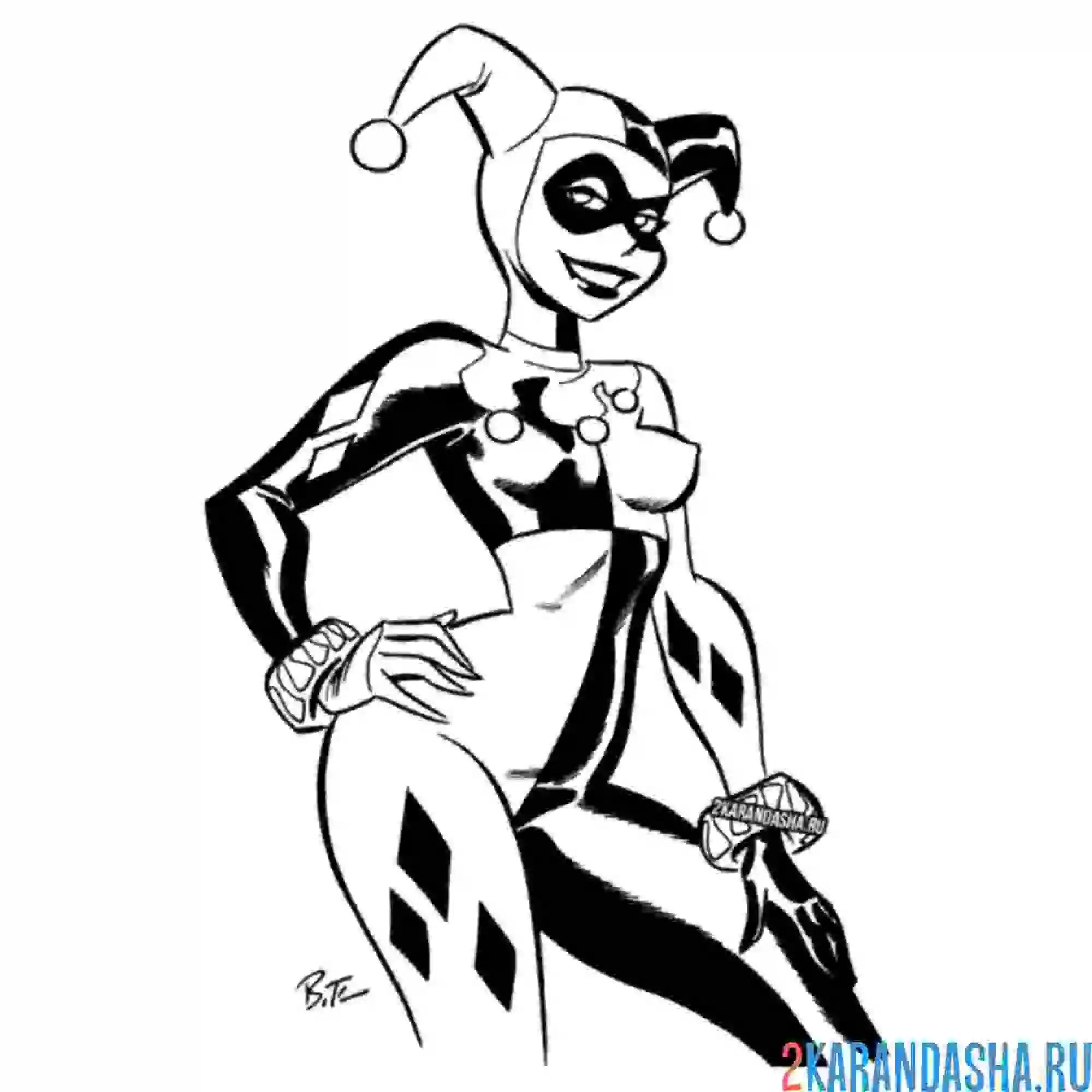 Раскраска харли квинн в фирменном наряде