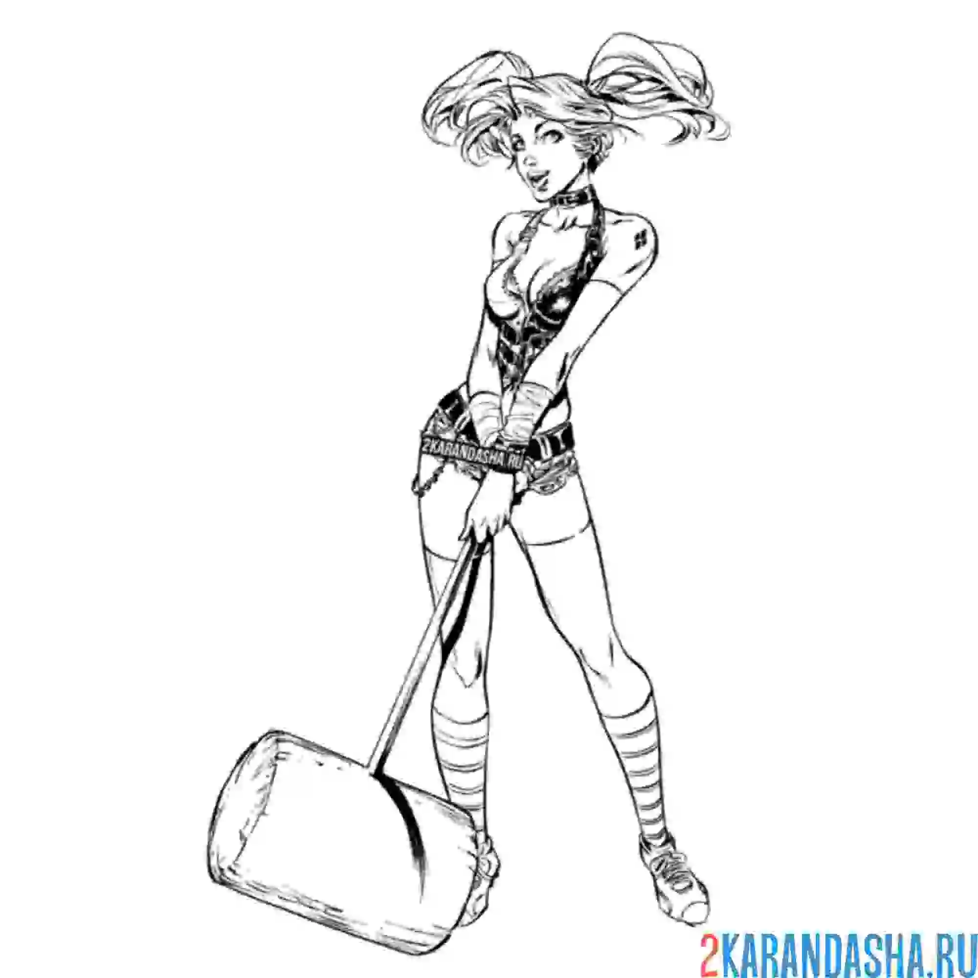 Раскраска харли квинн и большая кувалда