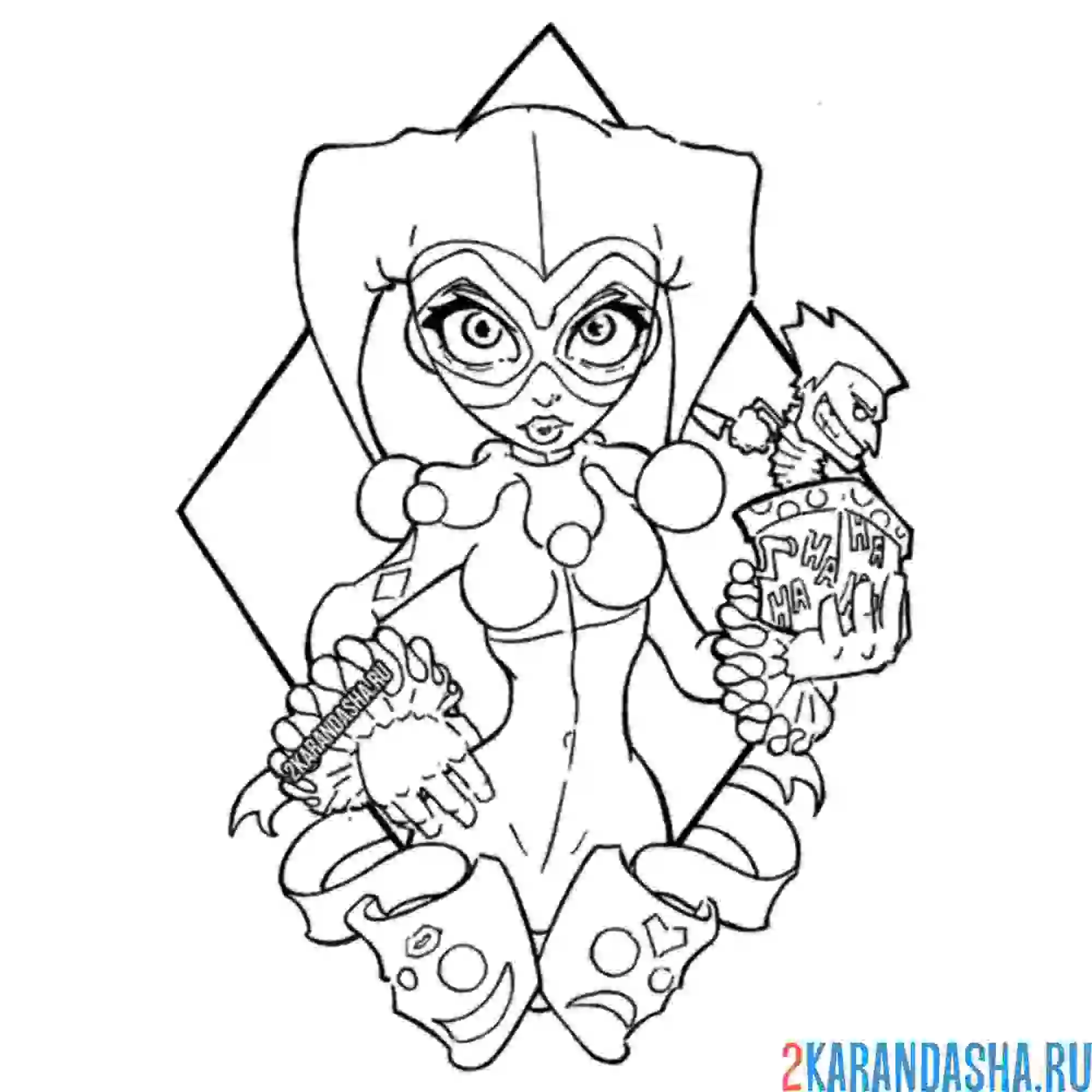 Раскраска харли квинн выступает шутом