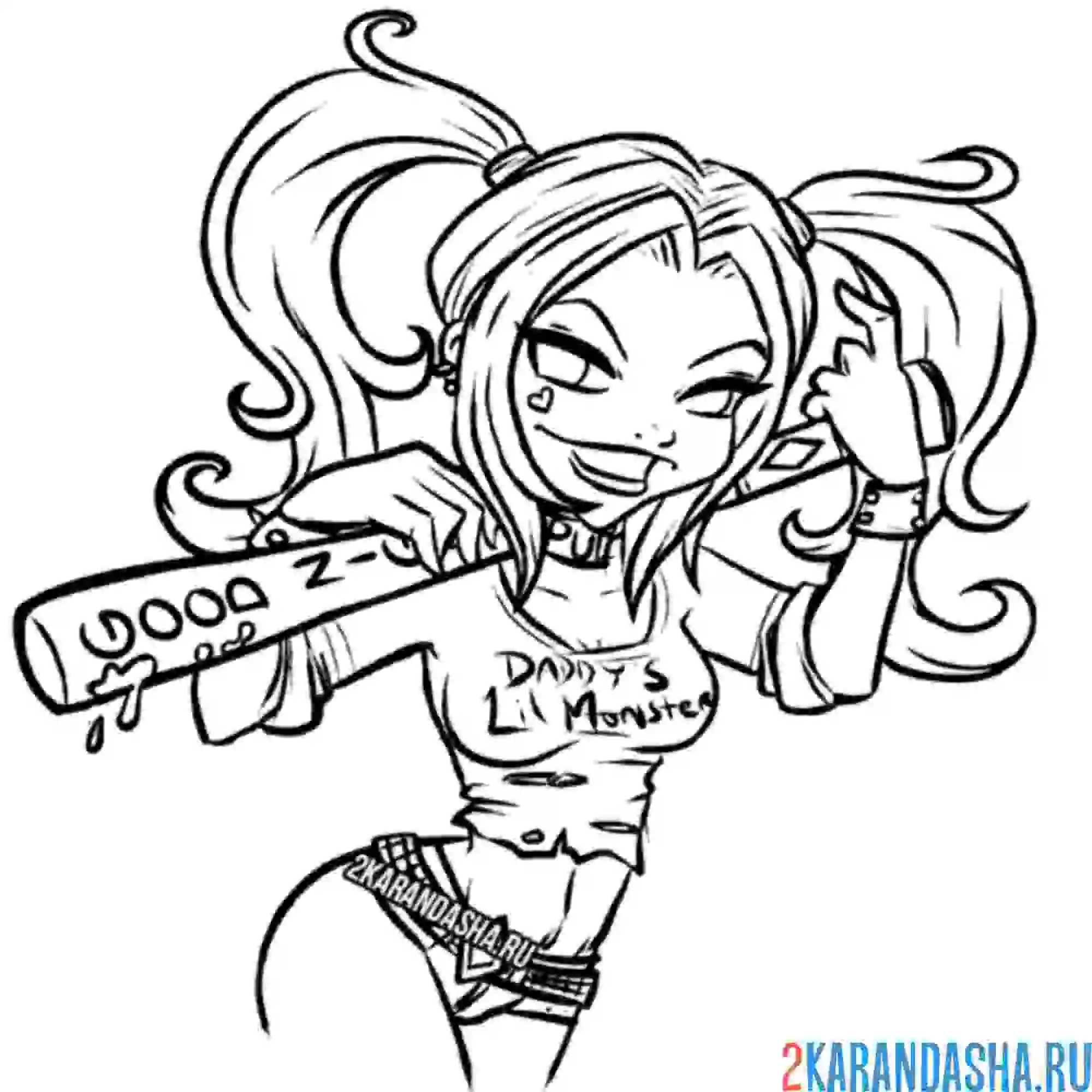 Раскраска харли квинн нарисованный персонаж