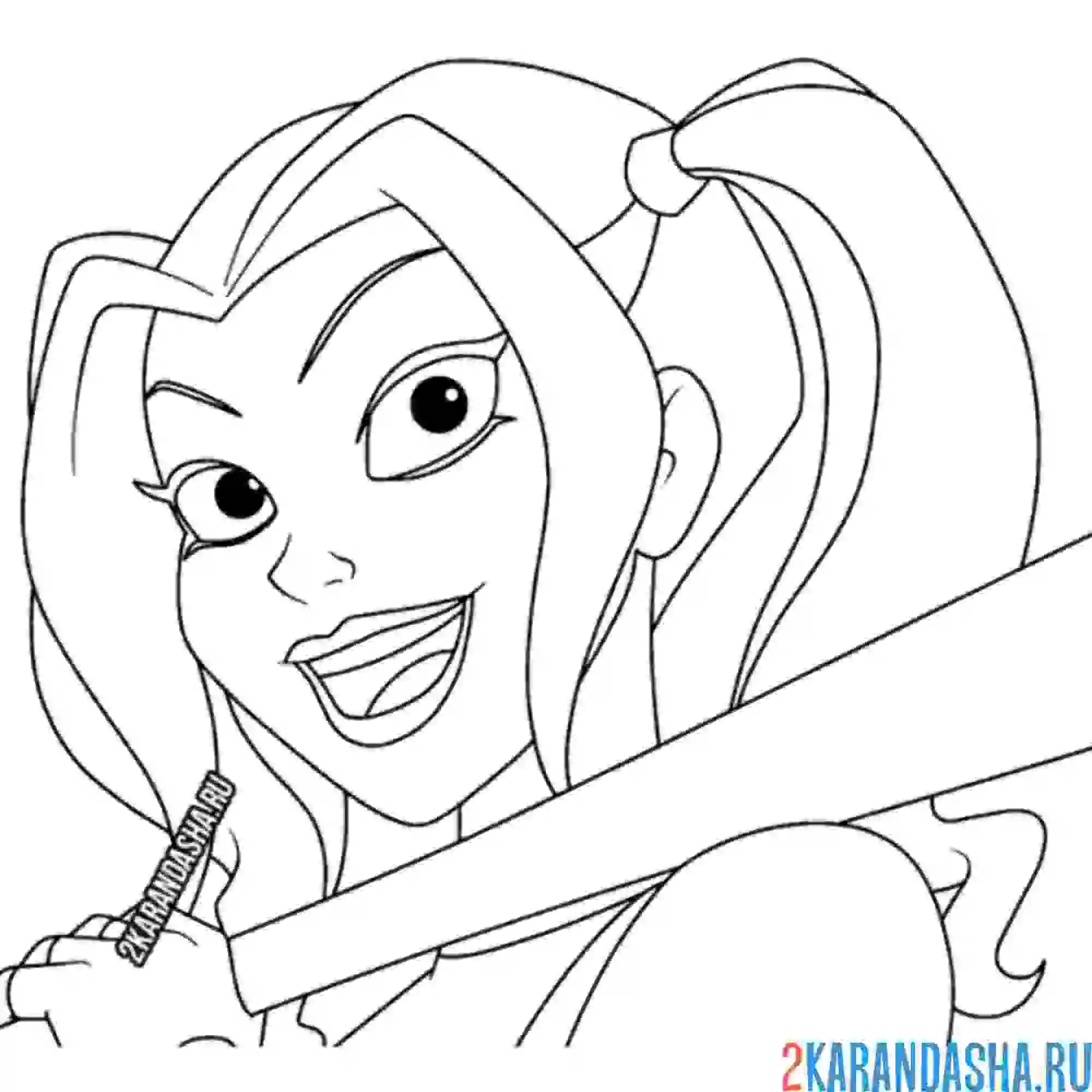 Раскраска харли квинн громко смеется