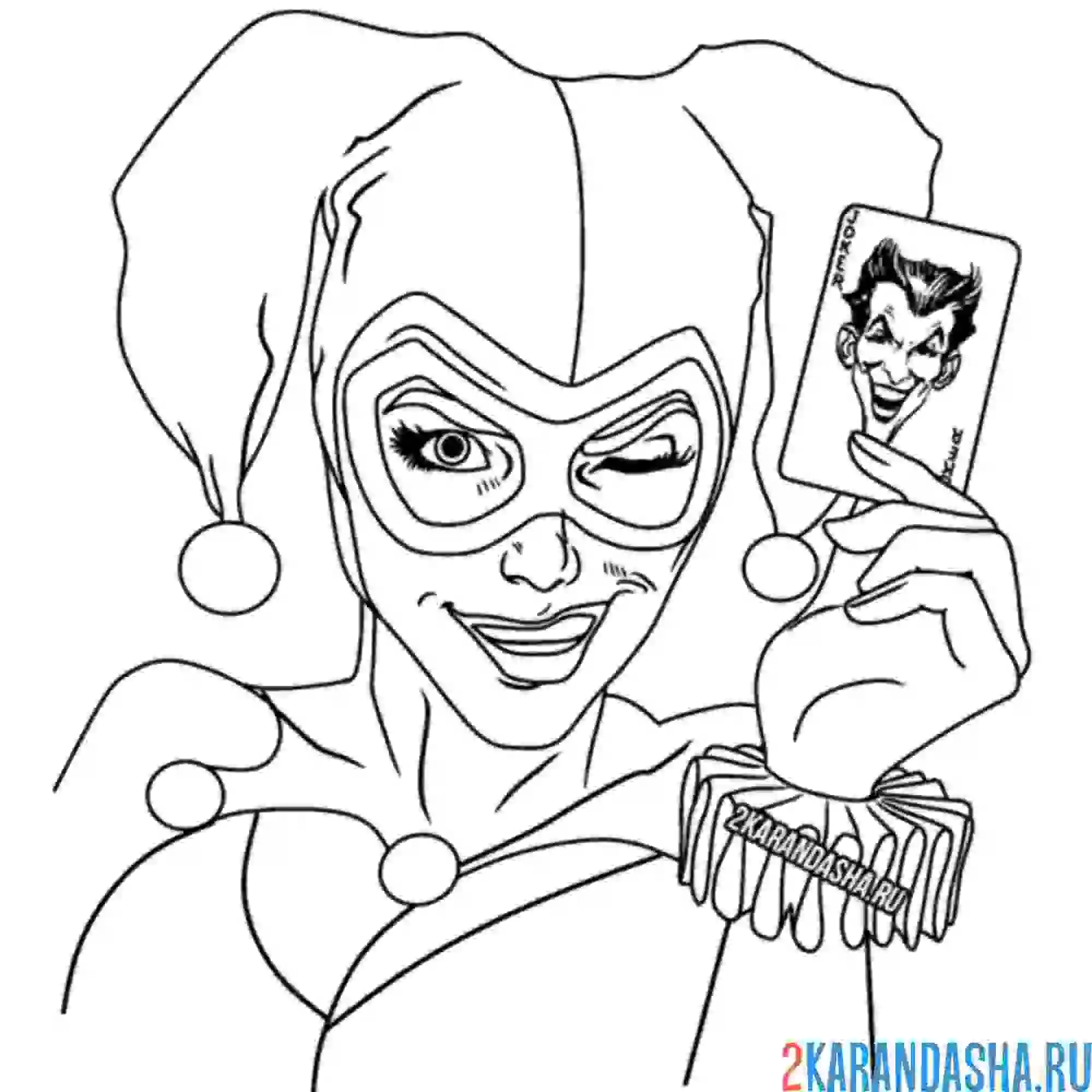 Раскраска харли квинн с картой джокер