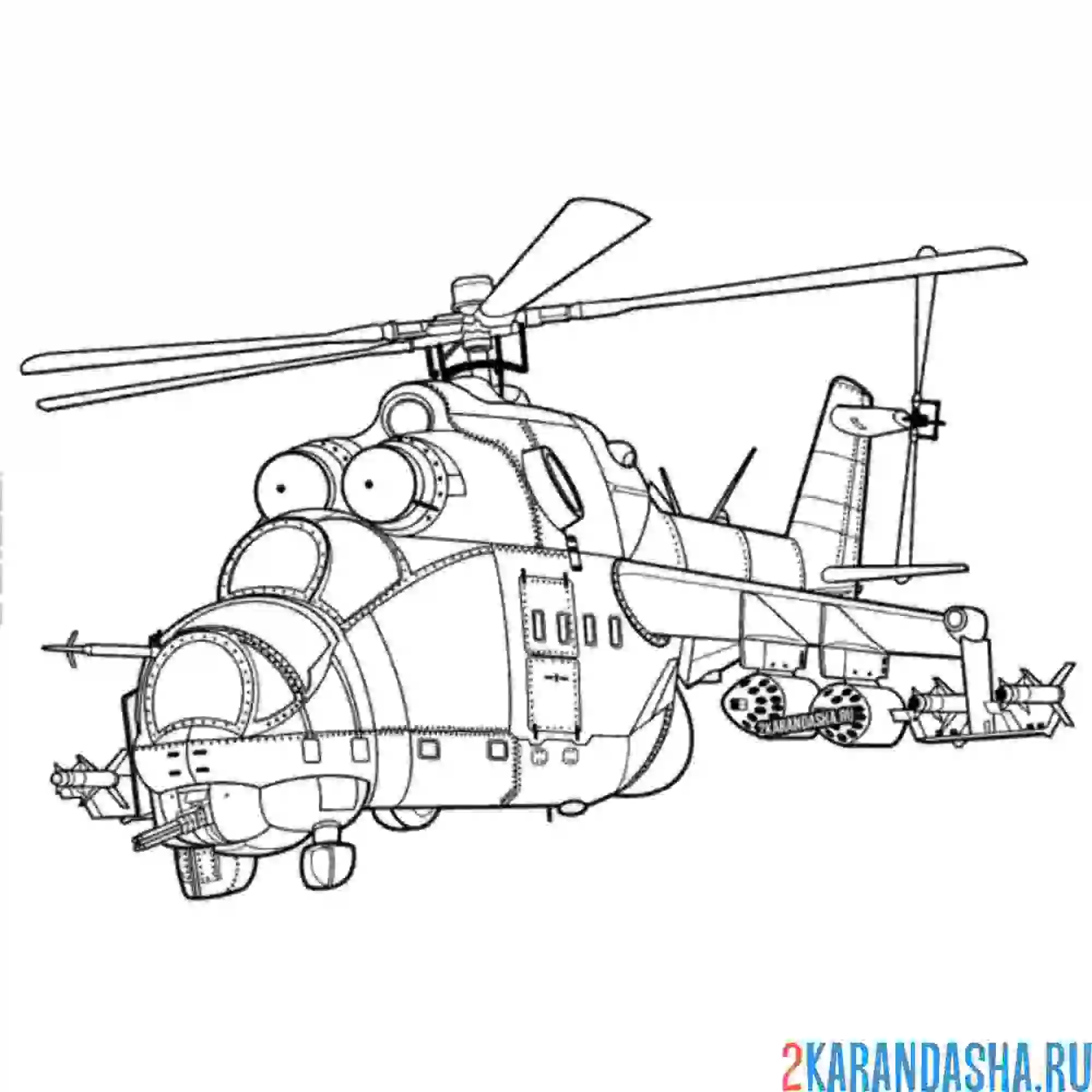 Раскраска большой военный вертолет