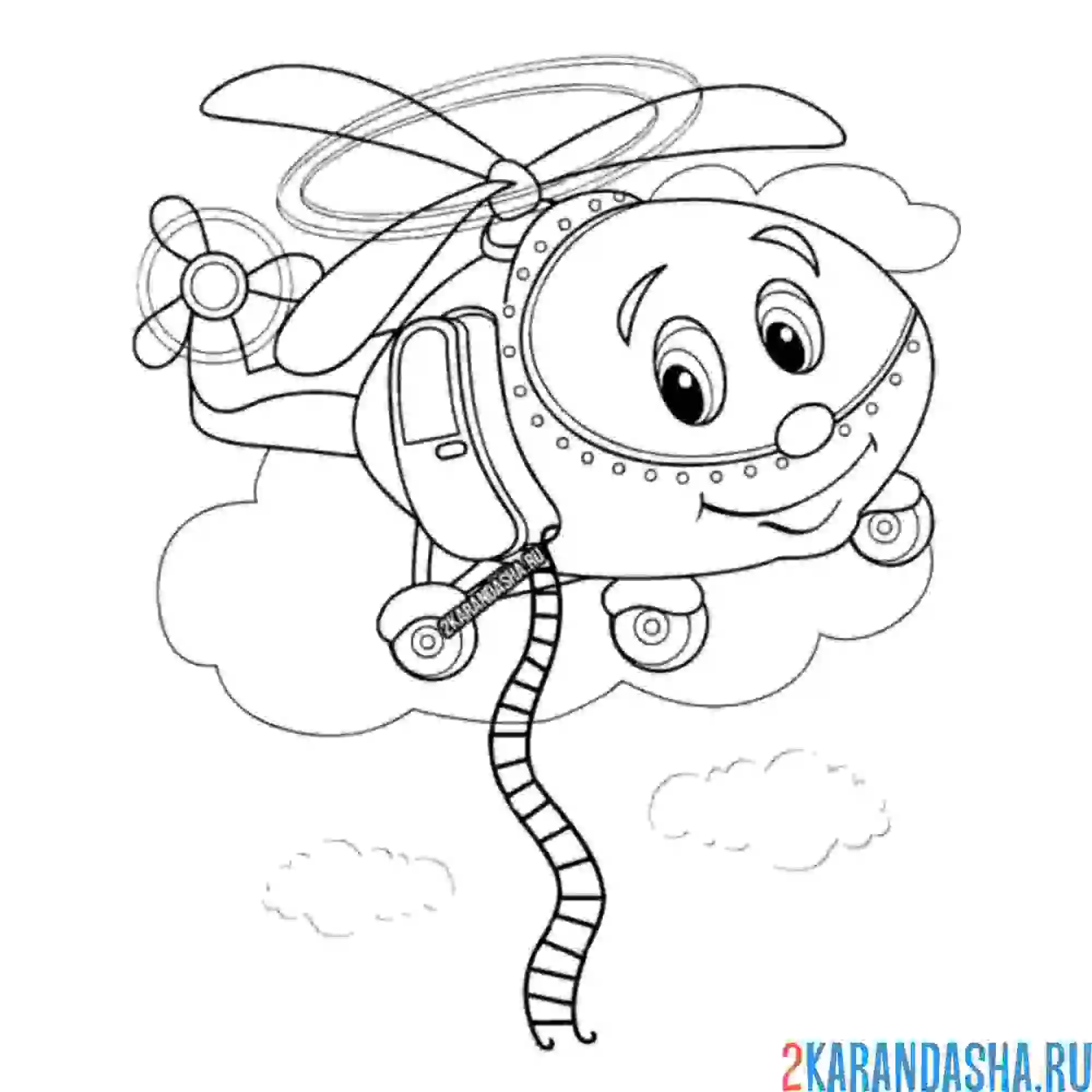 Раскраска вертолет с глазками для малышей