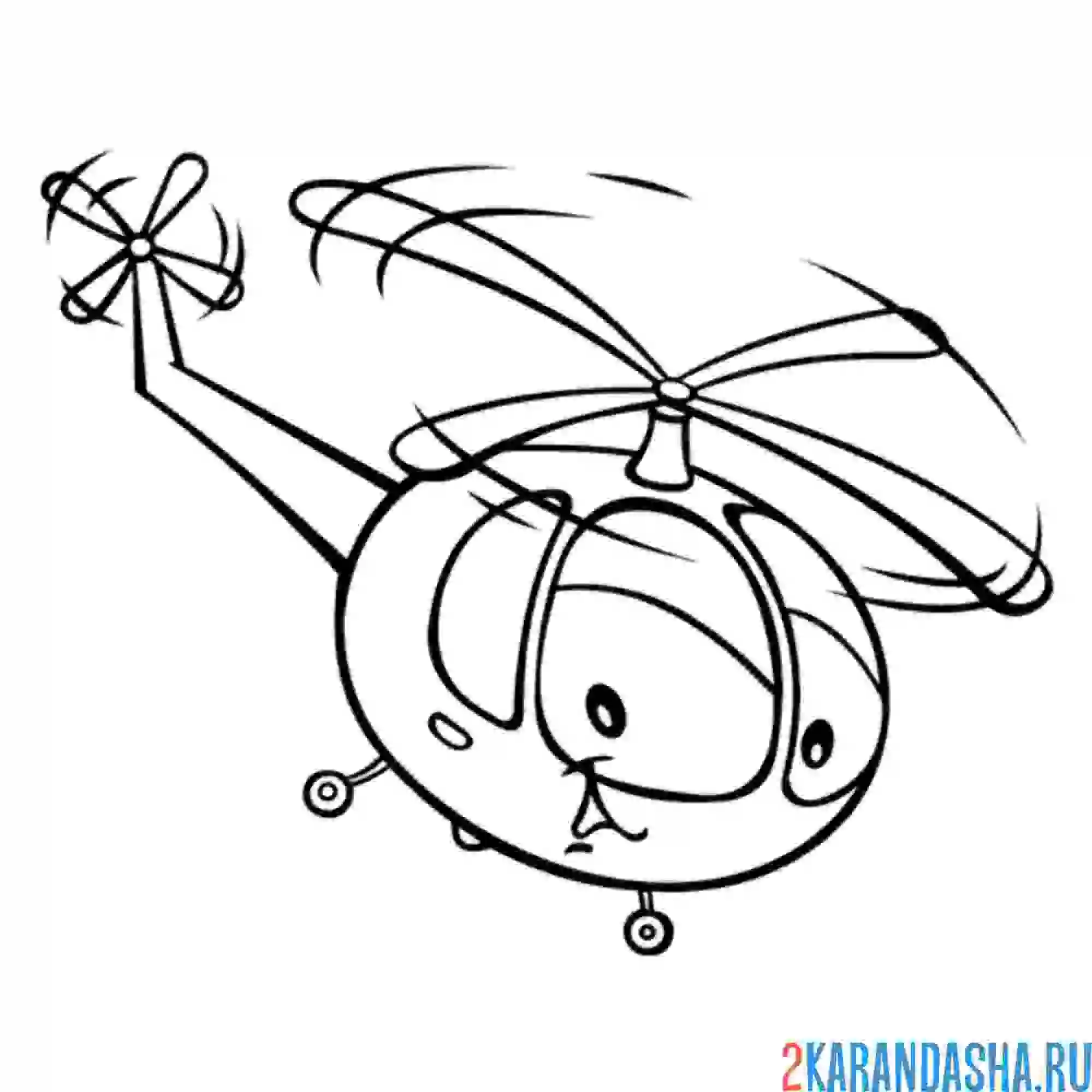 Раскраска вертолет смотрит вниз