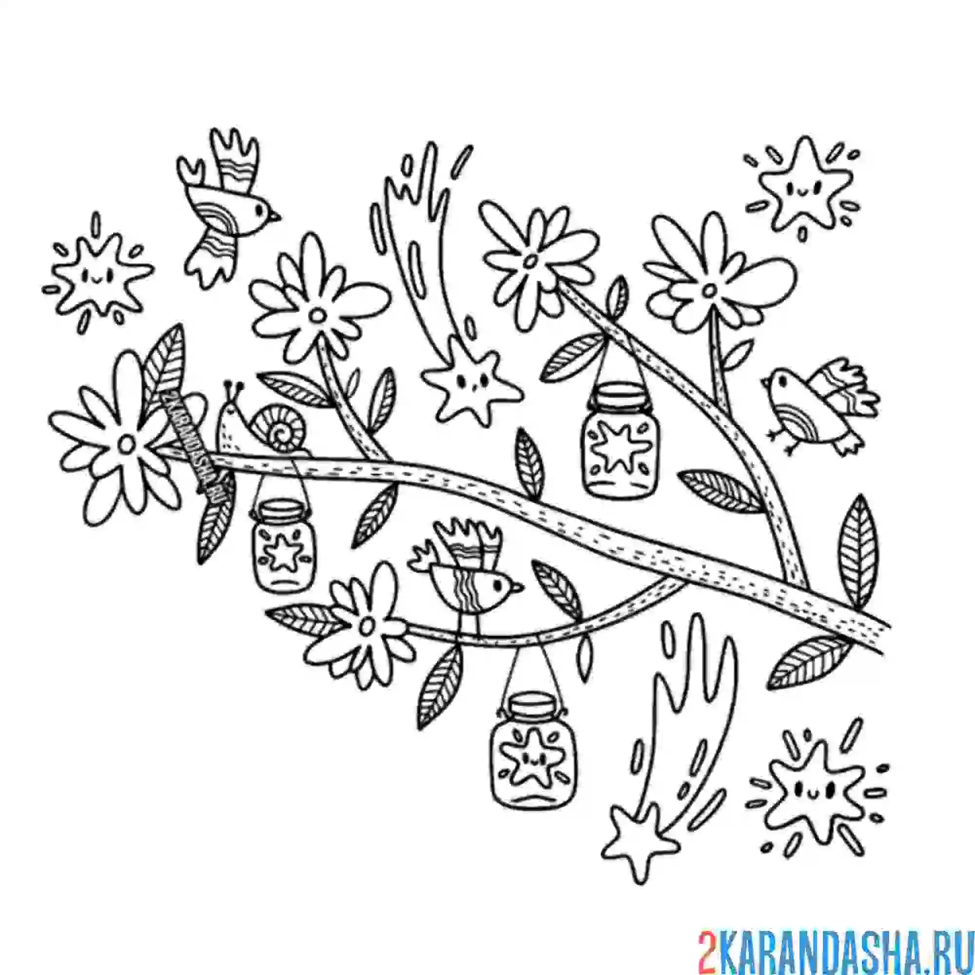 Раскраска ветка дерева для девочек
