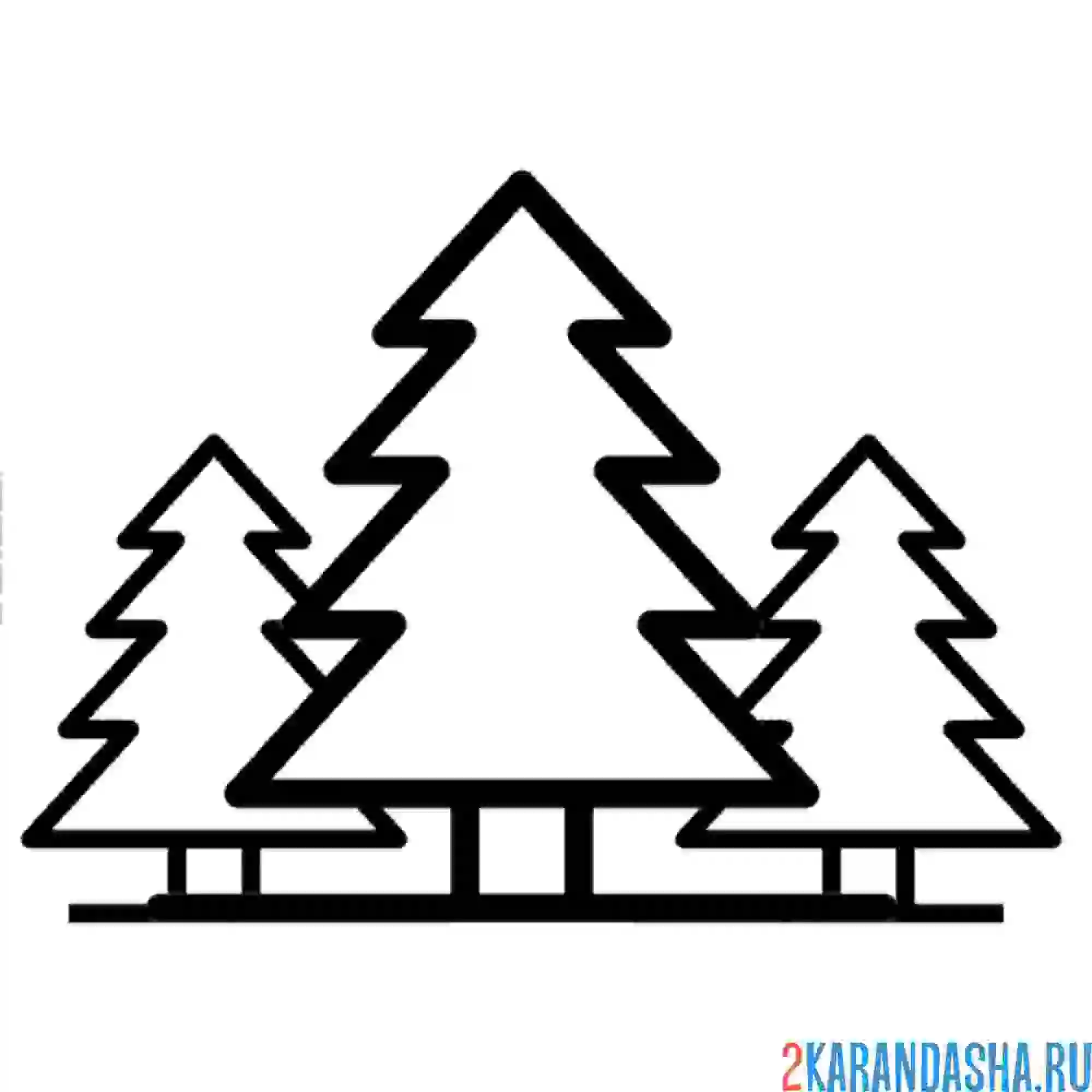 Раскраска три простых елки