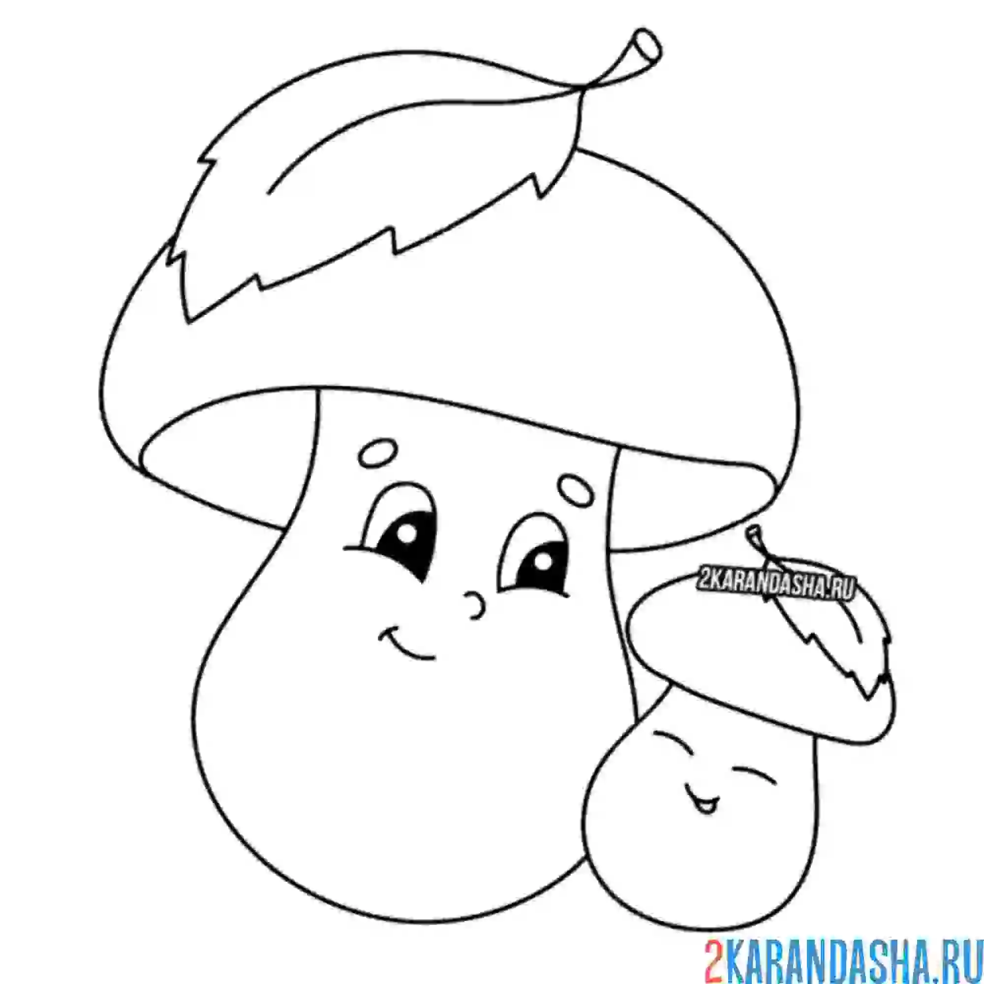 Раскраска гриб с глазками и малыш