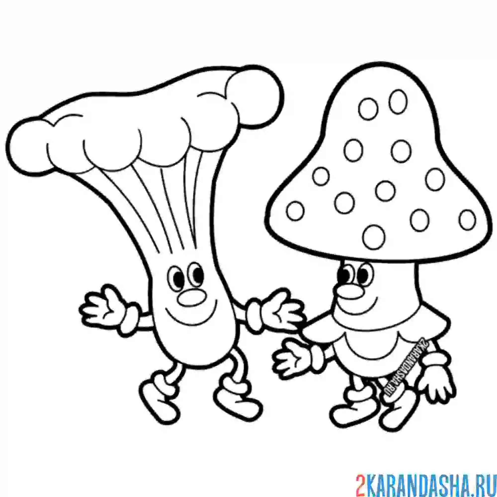 Раскраска гриб лисичка и мухомор