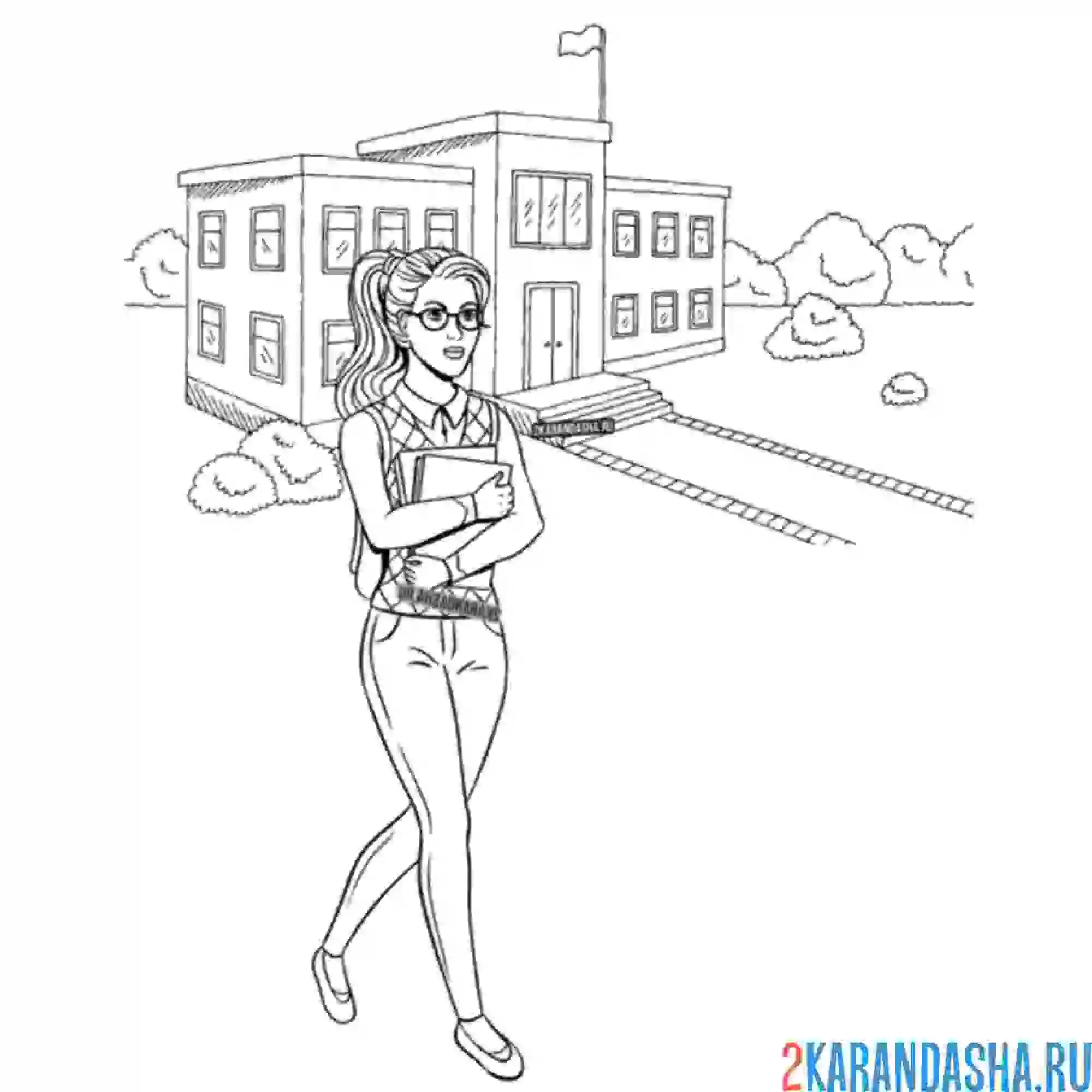 Раскраска старшеклассник идет в школу