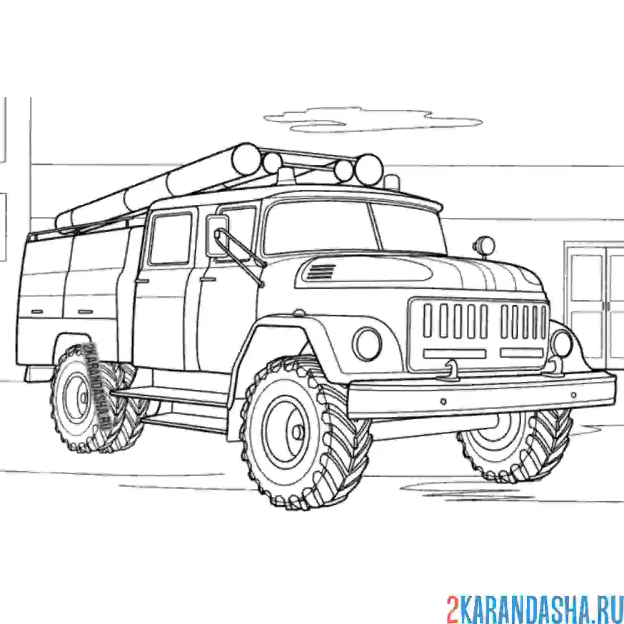 Раскраска пожарная машина зил-43362