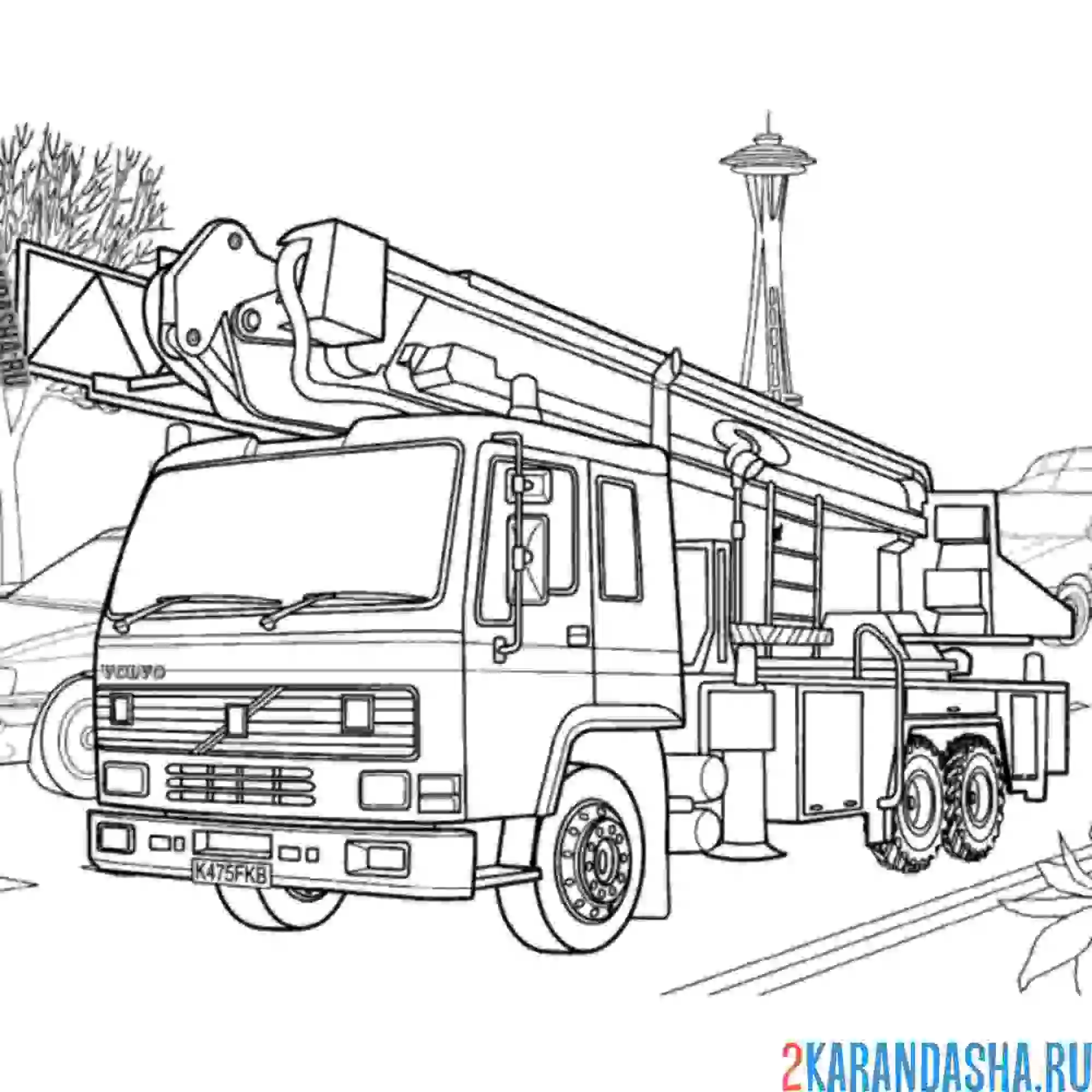 Раскраска пожарная машина volvo