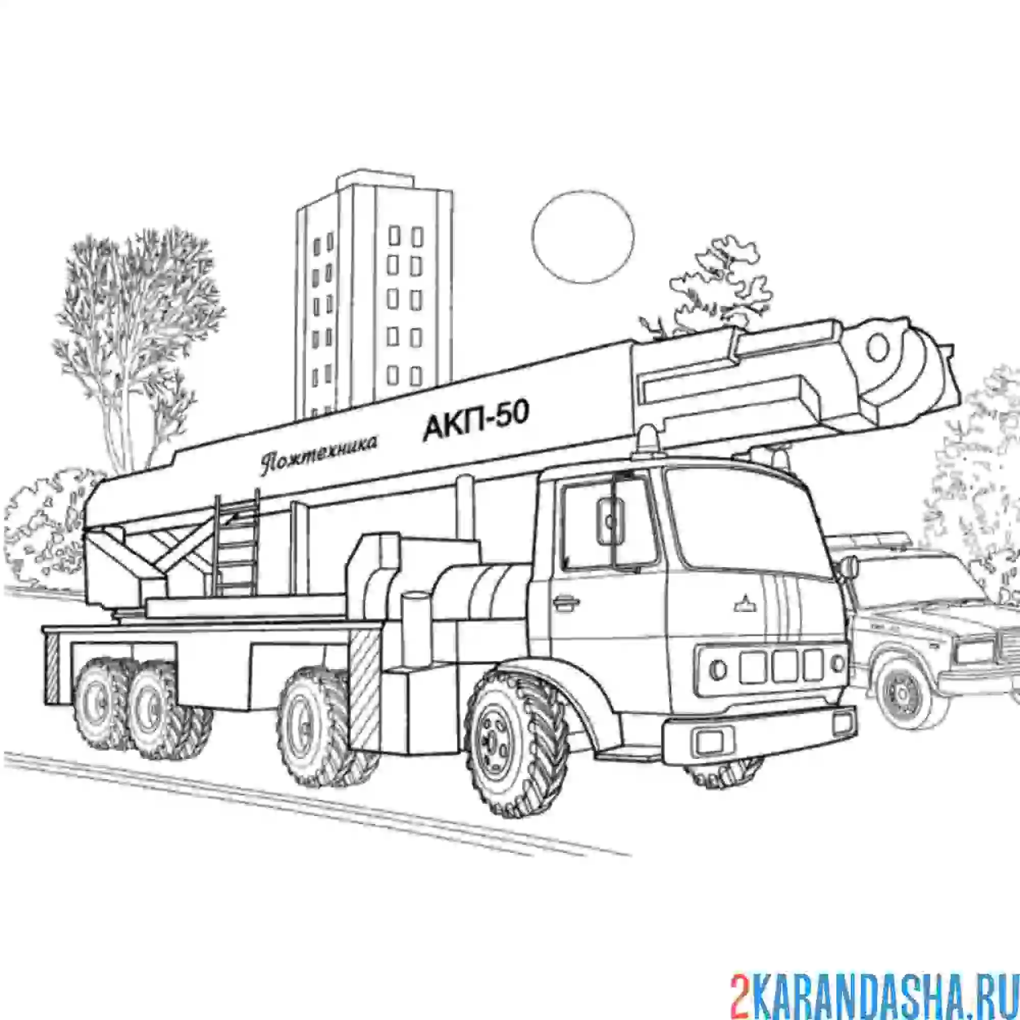 Раскраска пожарный подъемник