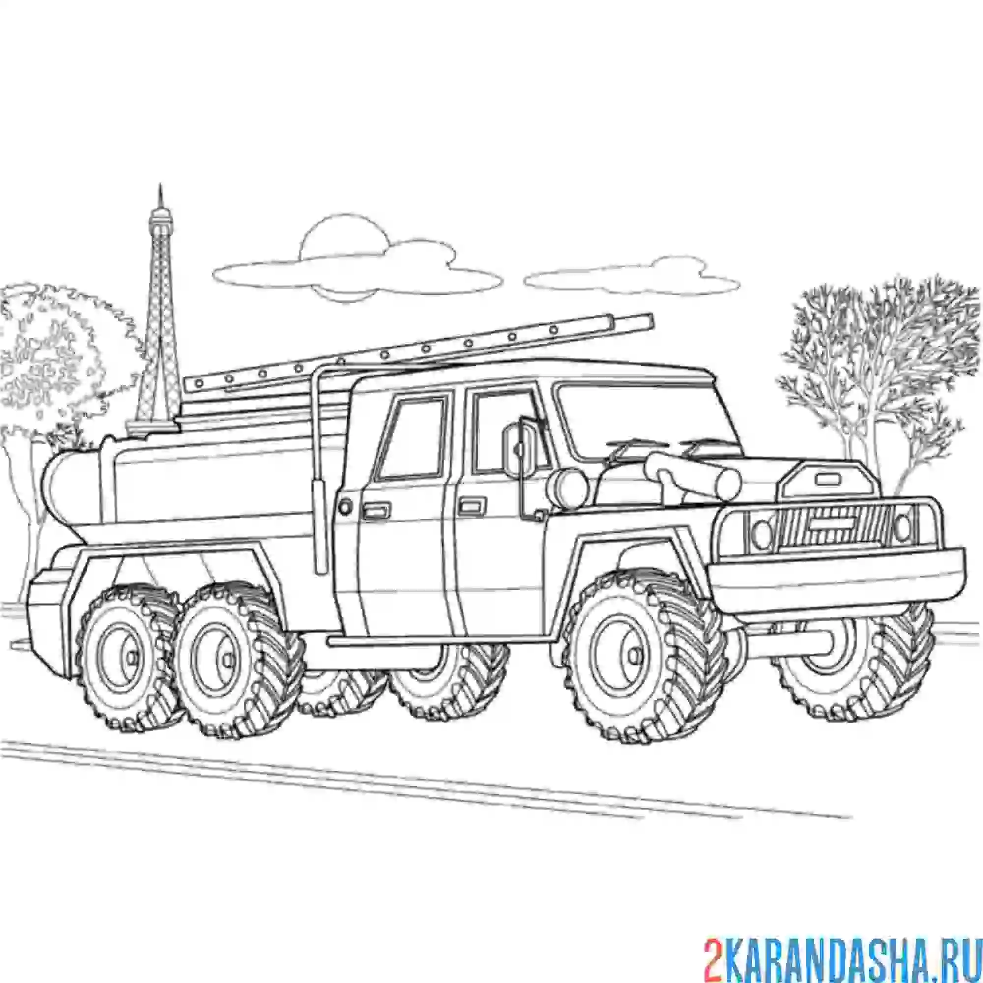 Раскраска пожарная машина во франции