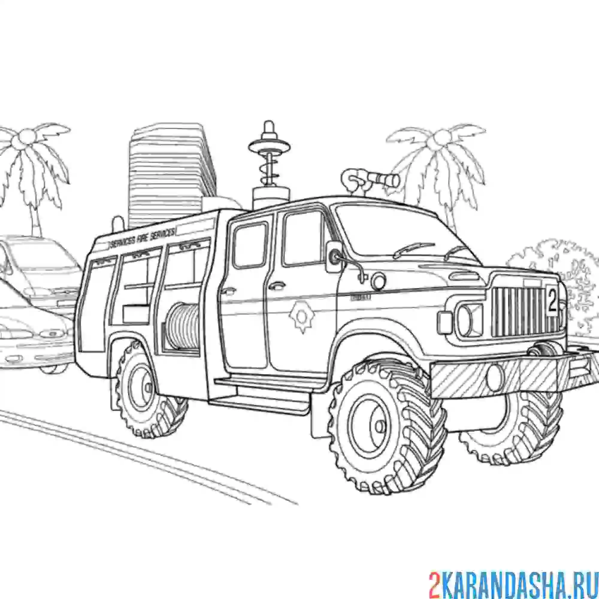 Раскраска пожарная машина американская