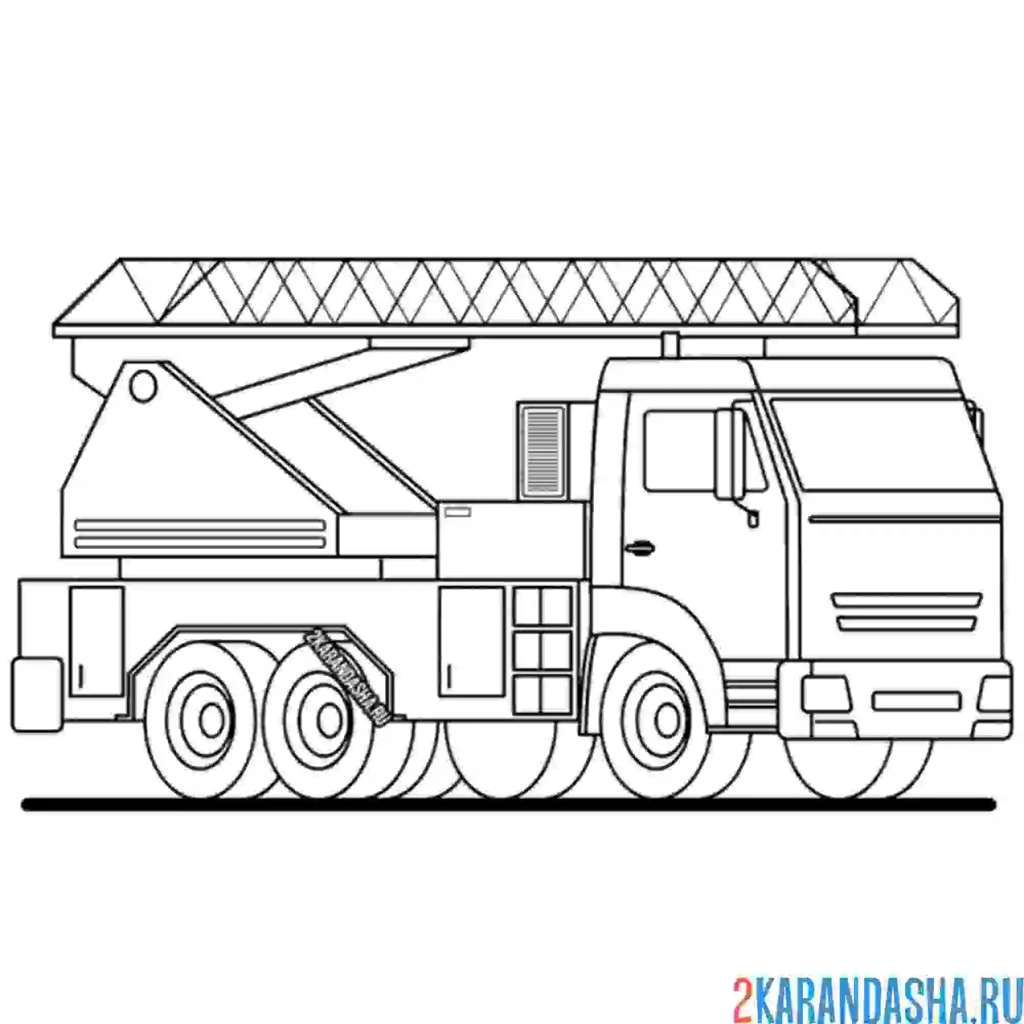 Раскраска пожарная автолестница